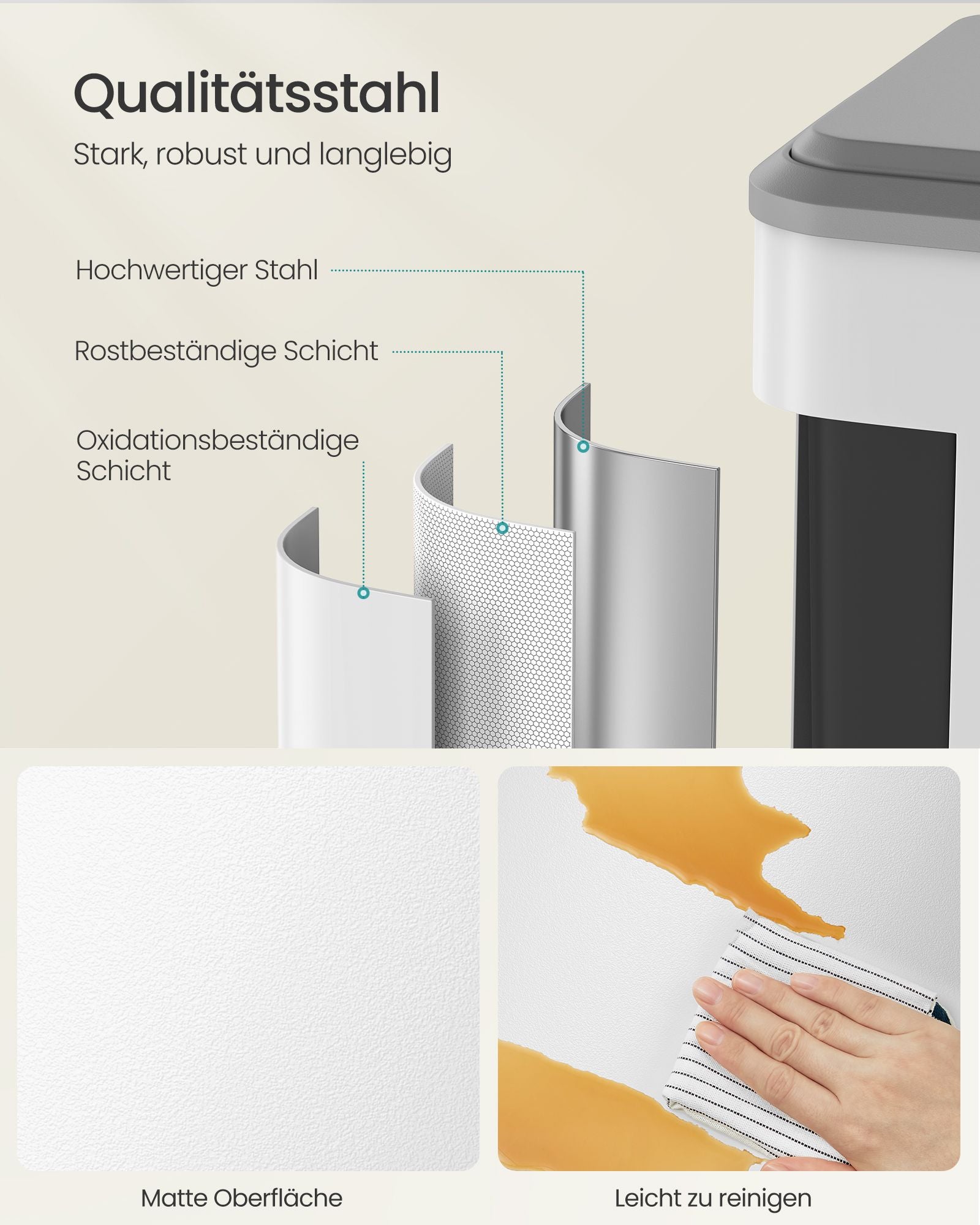 Abfalltrennsystem 2 Kompartimente für Recycling und Restabfälle, Wolkwit