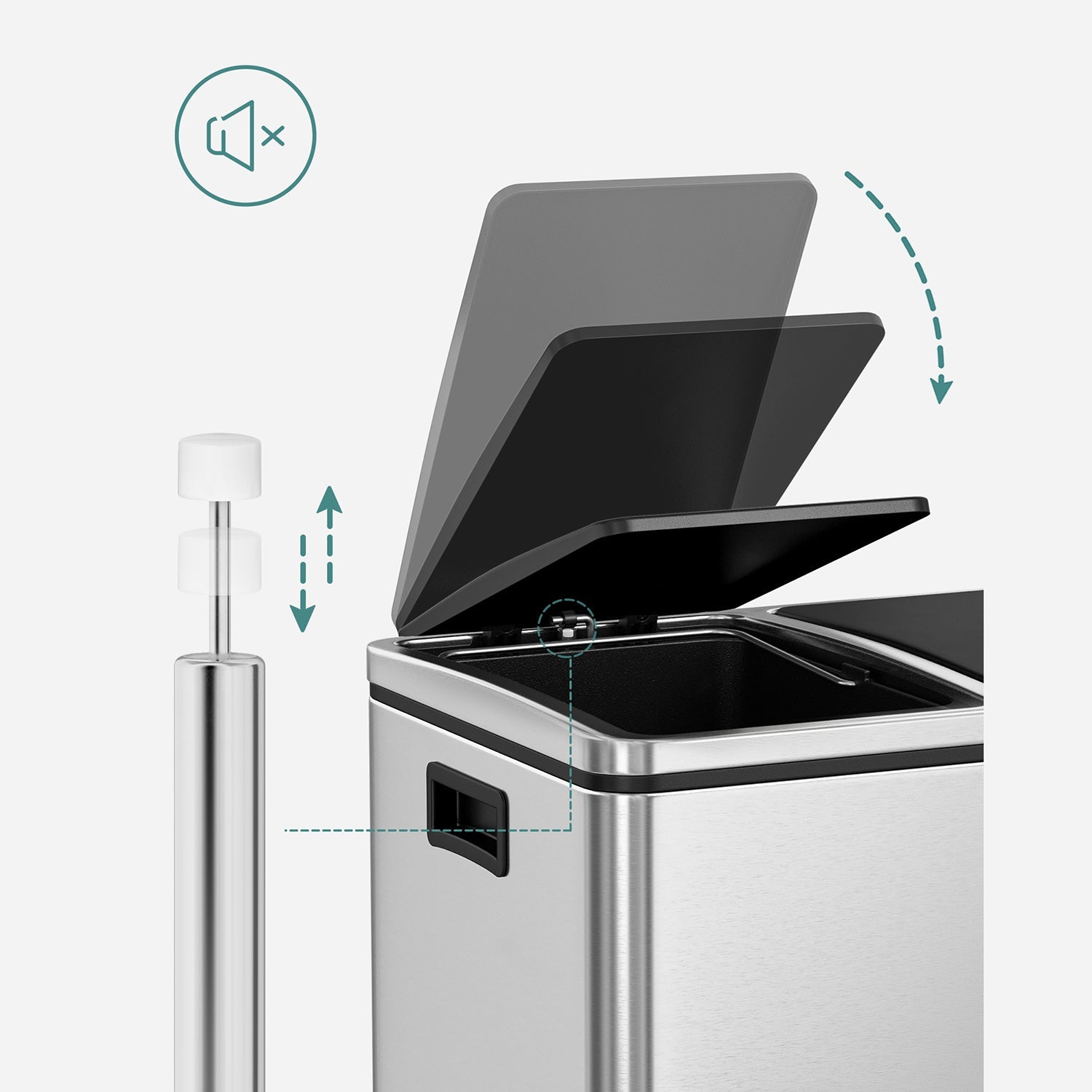 Müllbehälter - Abfalltrennung - 3 innere Eimer - 54 Liter - Silber