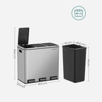 Müllbehälter - Abfalltrennung - 3 innere Eimer - 54 Liter - Silber