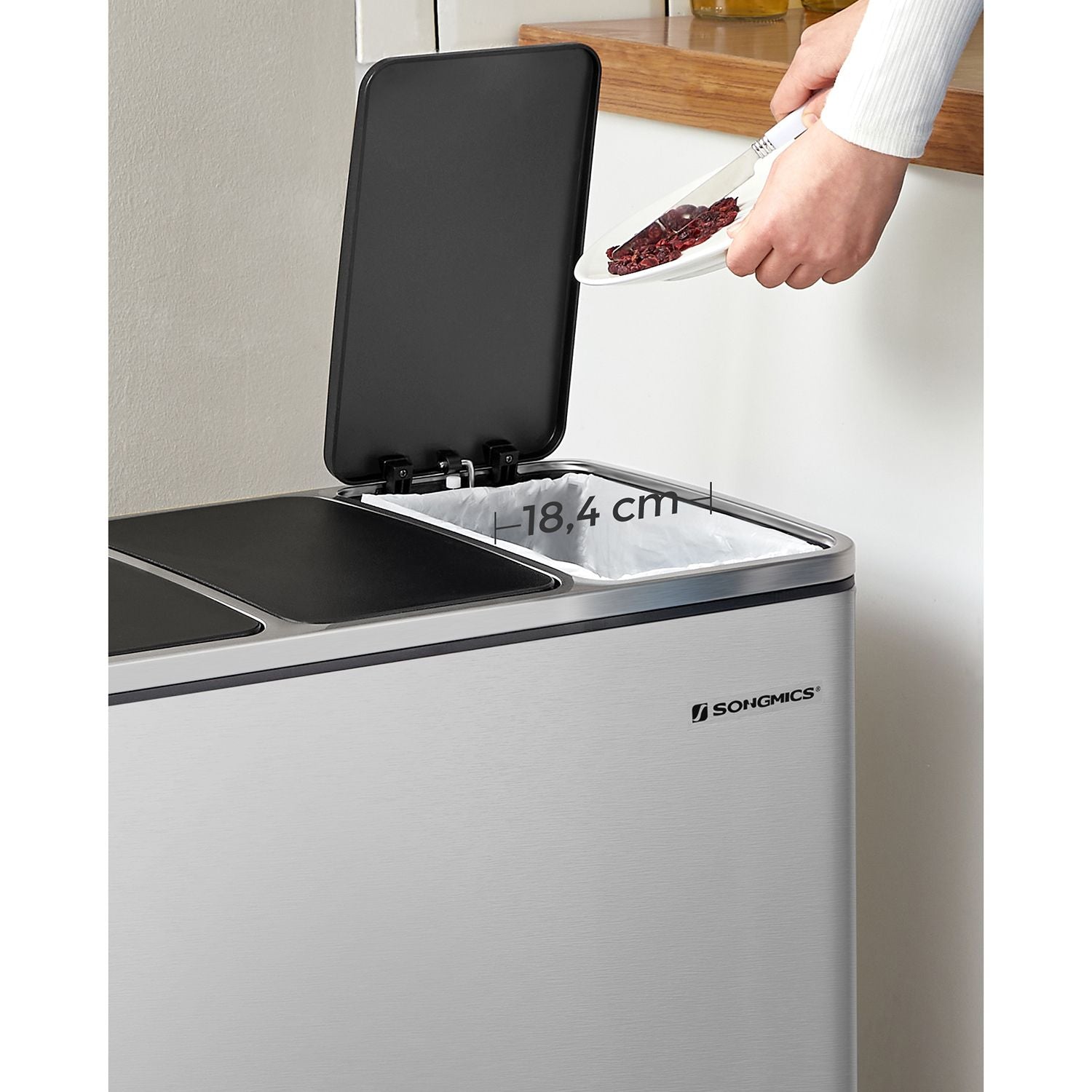 Müllbehälter - Abfalltrennung - 3 innere Eimer - 54 Liter - Silber