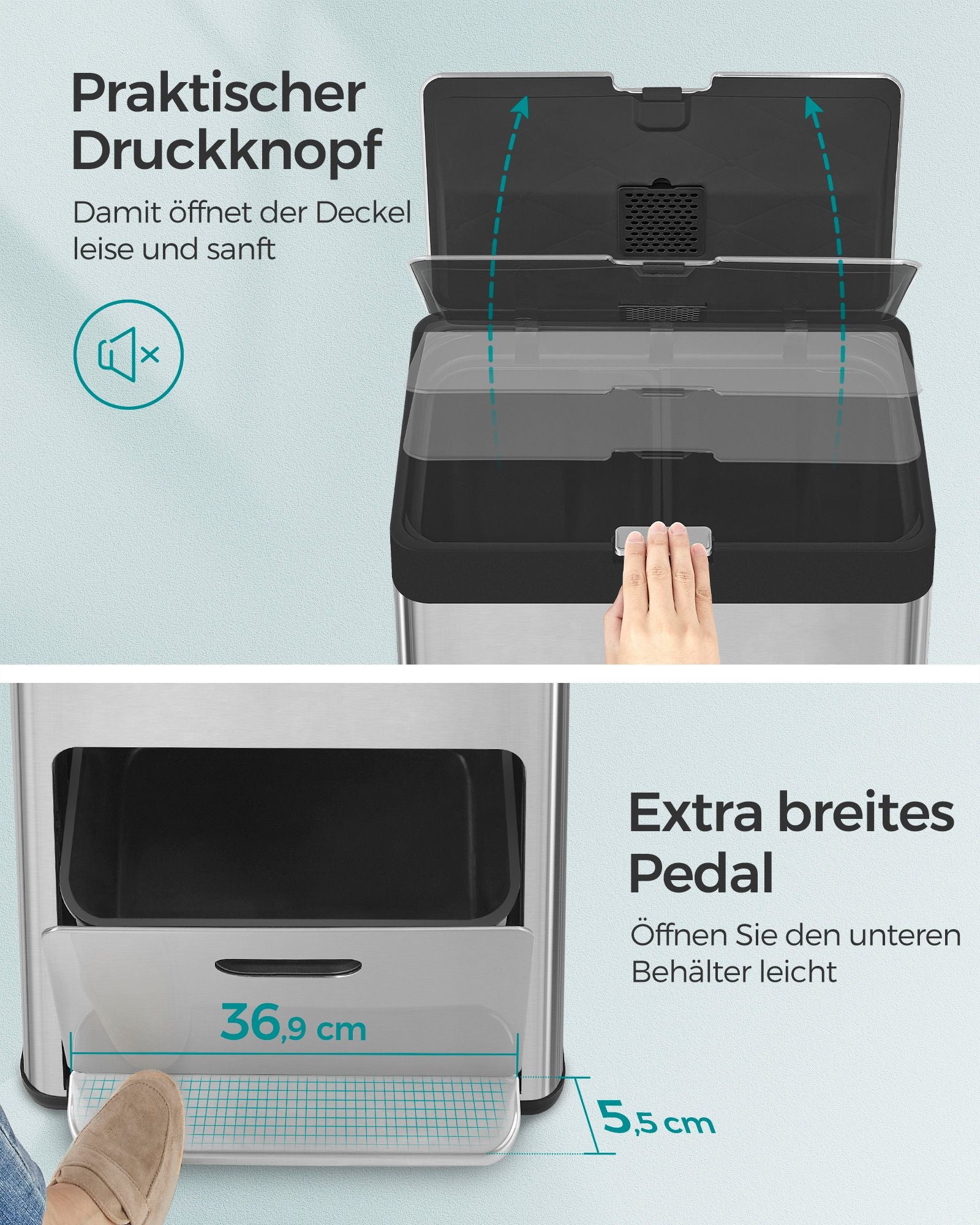 Küche Prullen -Behälter mit Pedal- und 3 Fächern
