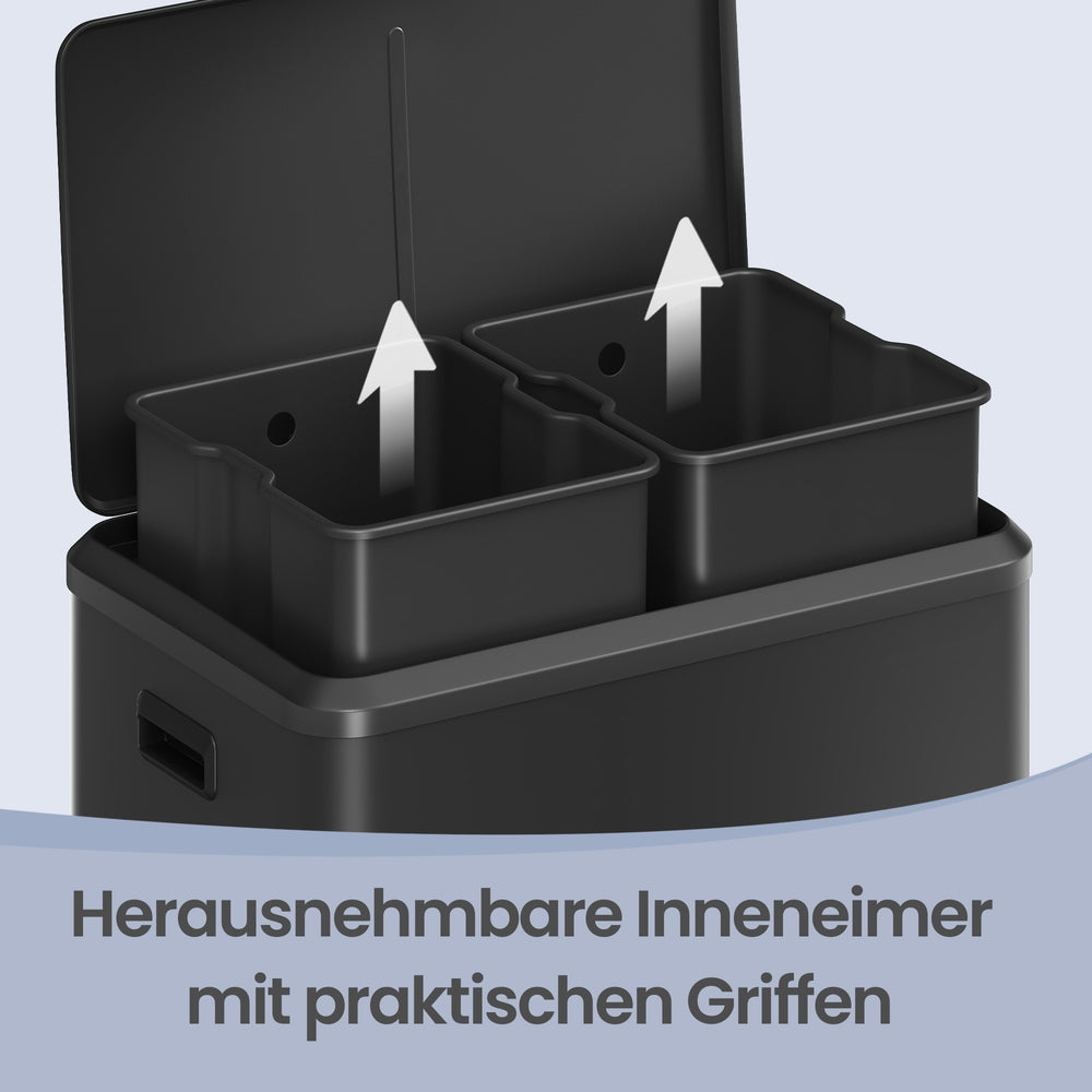 Pedaalemmer - Met Afvalscheiding en 3 Vakken - Zwart - 52,5 x 37,2 x 65,8 cm