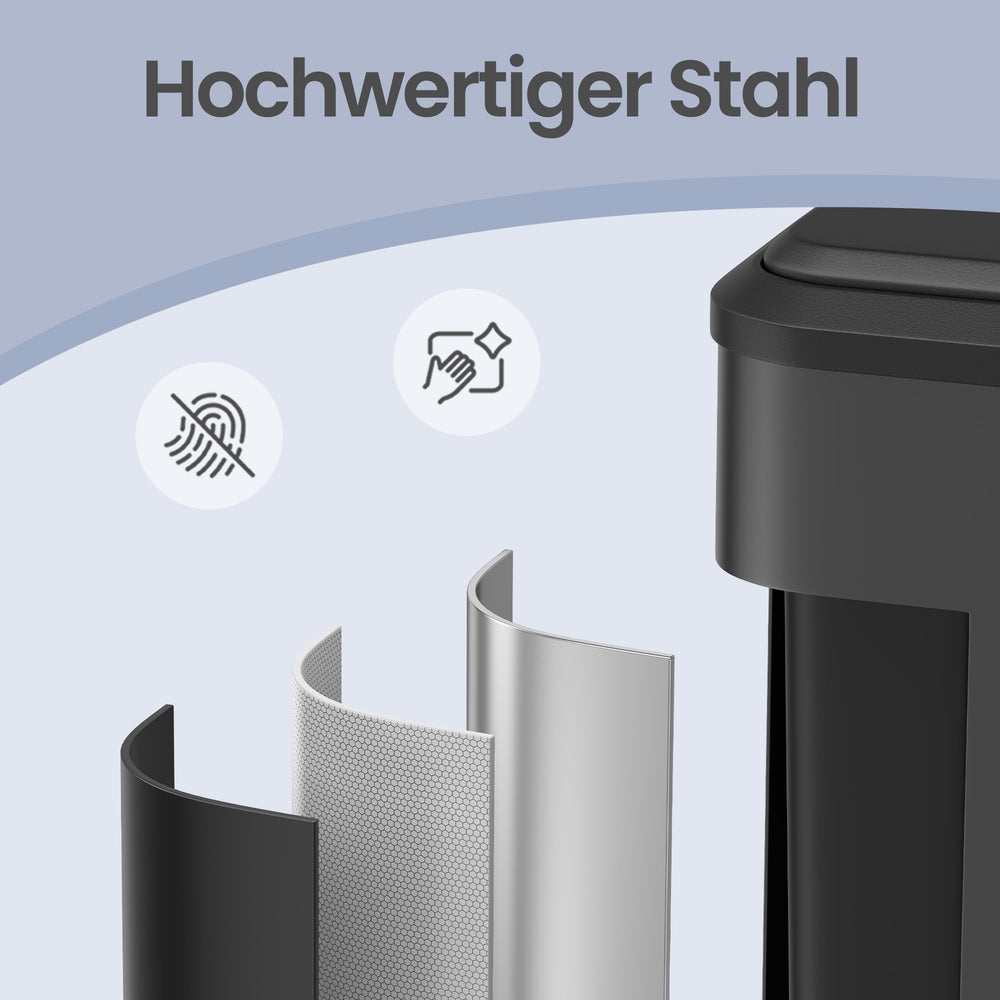 Pedaalemmer - Met Afvalscheiding en 3 Vakken - Zwart - 52,5 x 37,2 x 65,8 cm