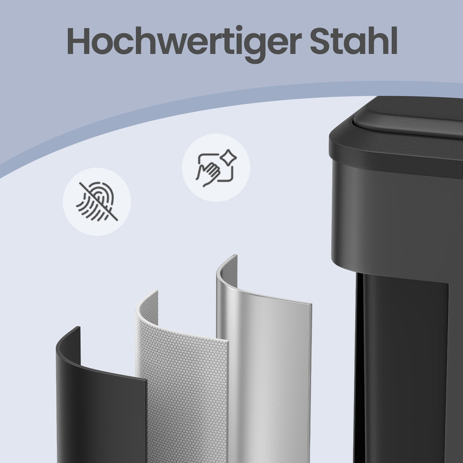 Pedaalemmer - Met Afvalscheiding en 3 Vakken - Zwart - 52,5 x 37,2 x 65,8 cm
