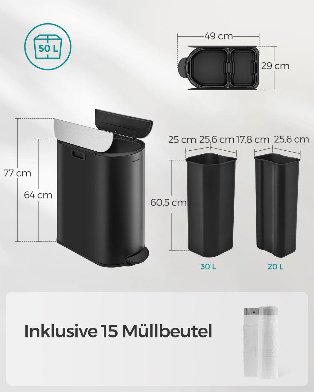 Abfalltrennsystem - 2 Fächer - 30 l und 20 l