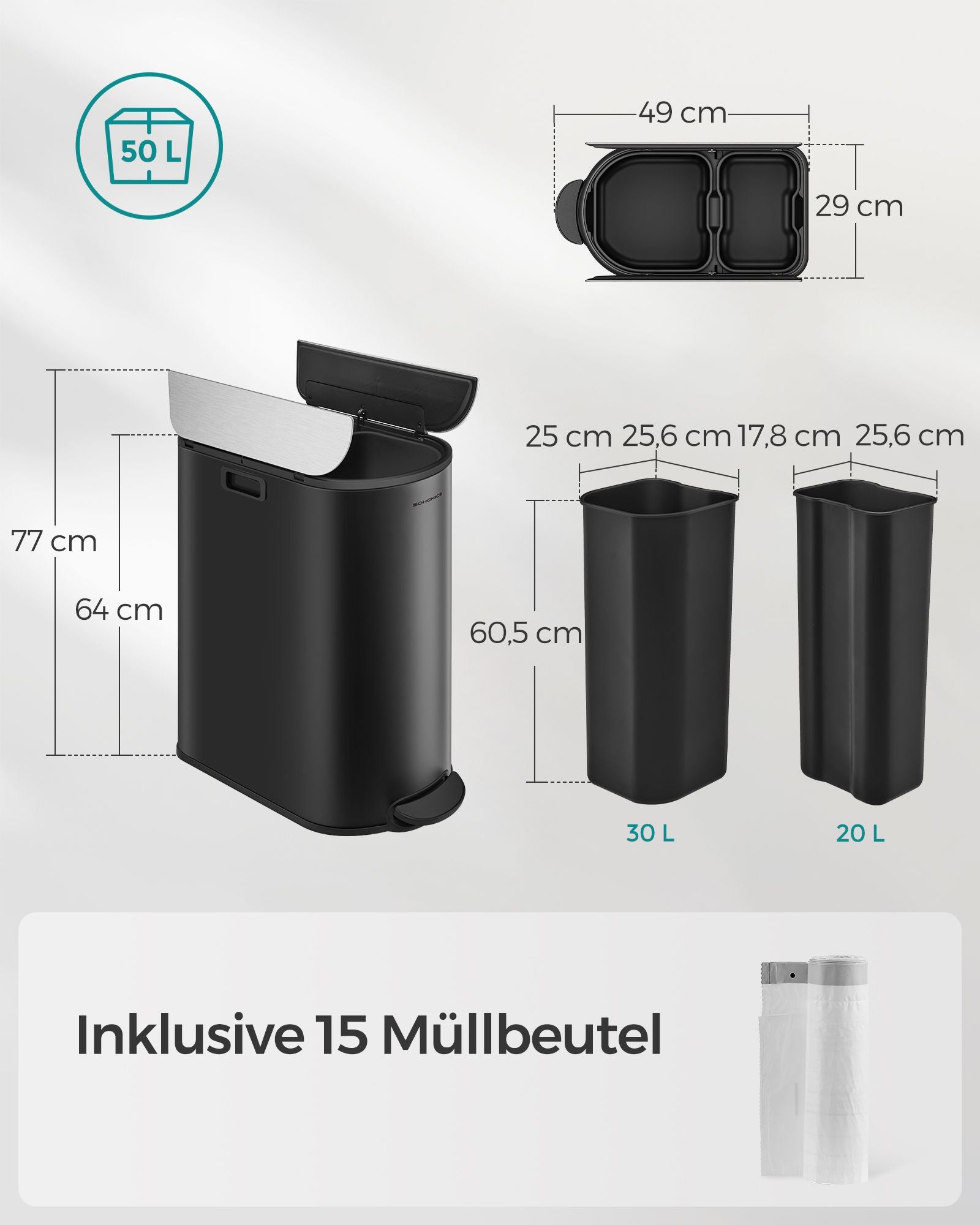 Abfalltrennsystem - 2 Fächer - 30 l und 20 l