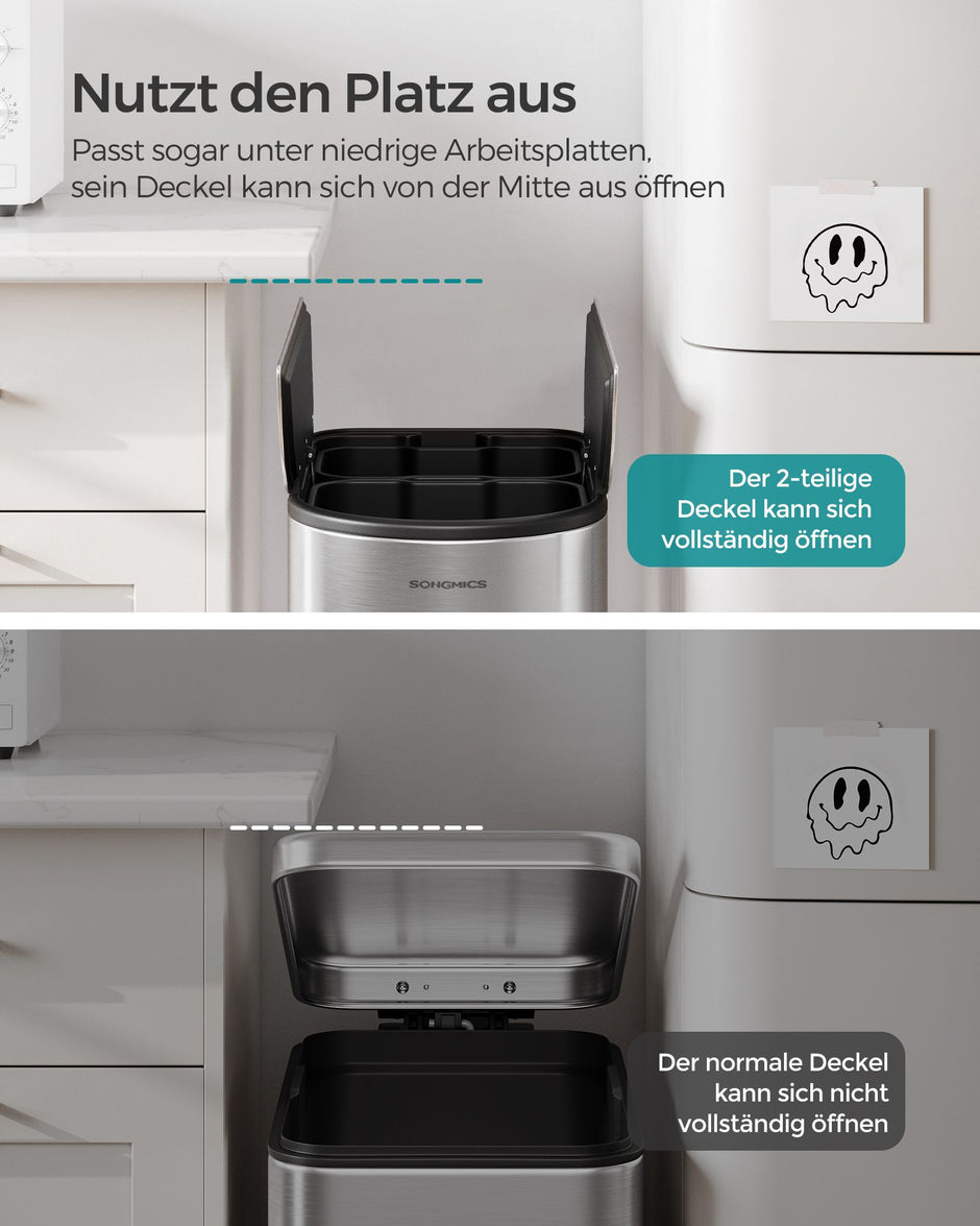 Abfalltrennsystem - mit 2 Kompartimenten - metallisches Silber