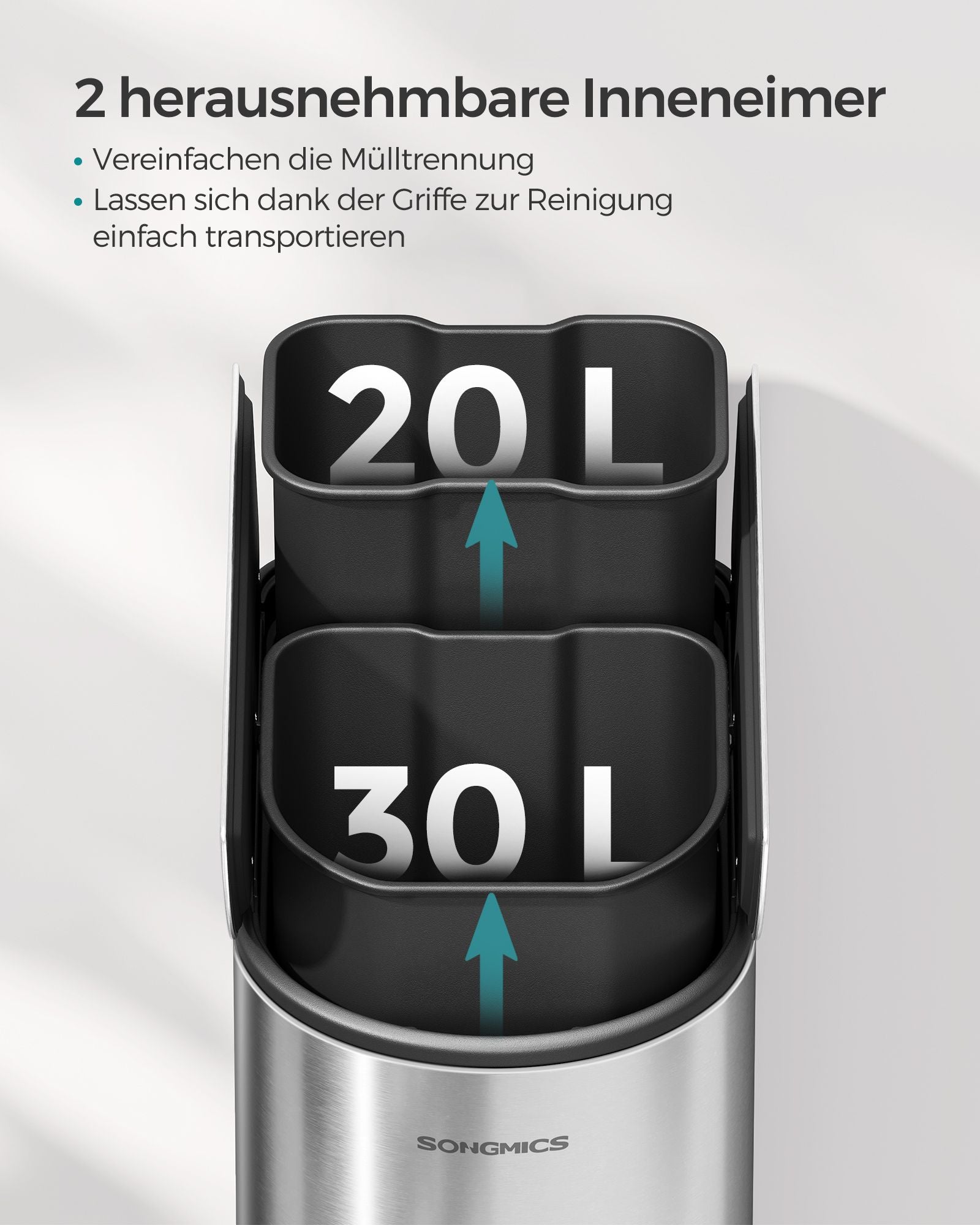 Abfalltrennsystem - mit 2 Kompartimenten - metallisches Silber