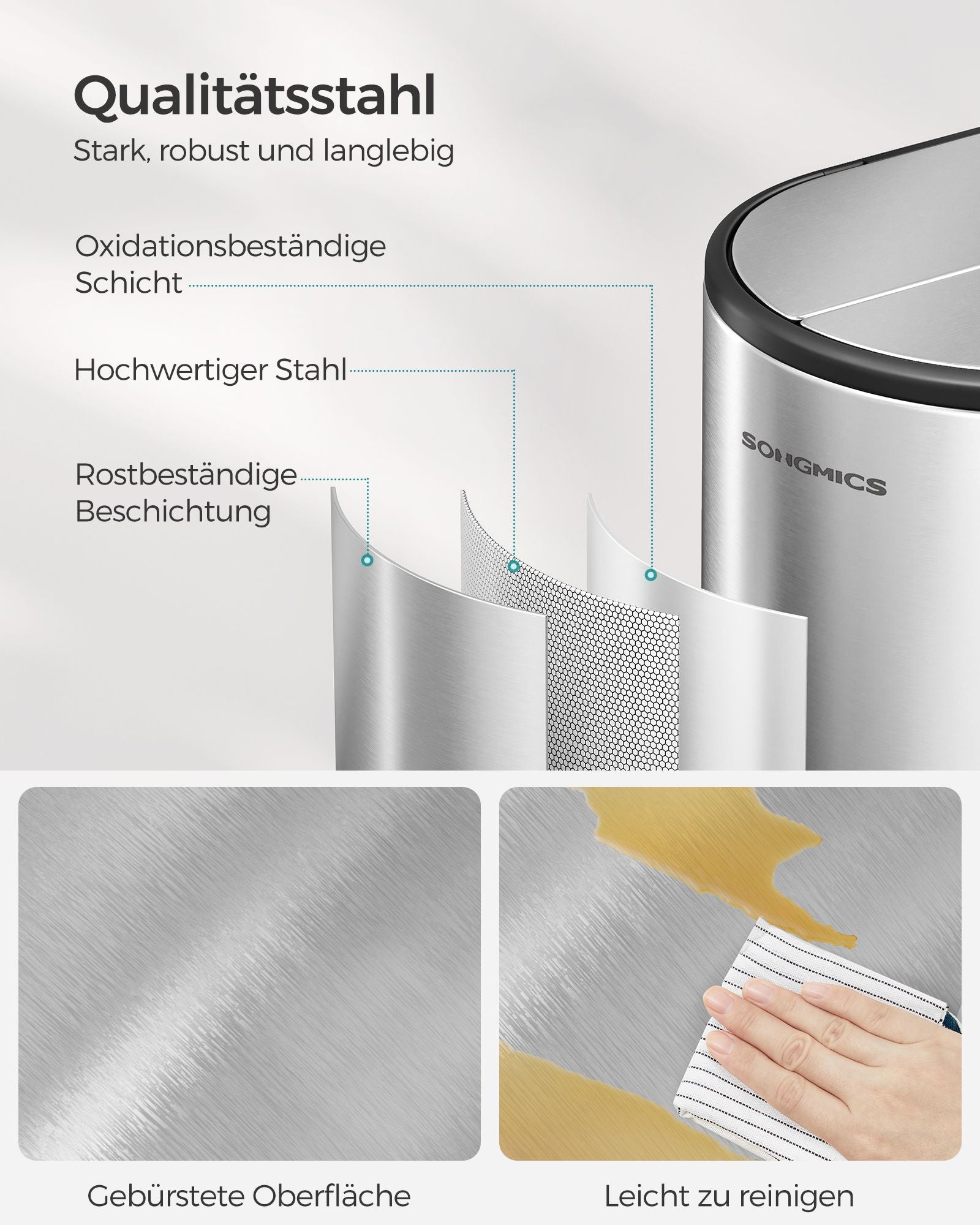 Abfalltrennsystem - mit 2 Kompartimenten - metallisches Silber
