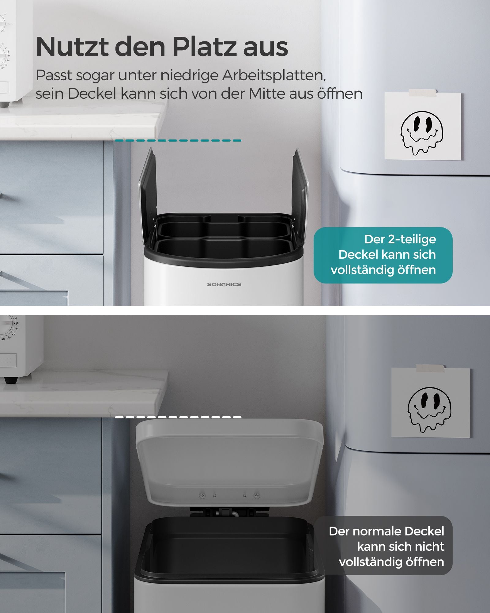 Abfalltrennsystem-2 Kompartimente-Wolkwit-Metall-Silber