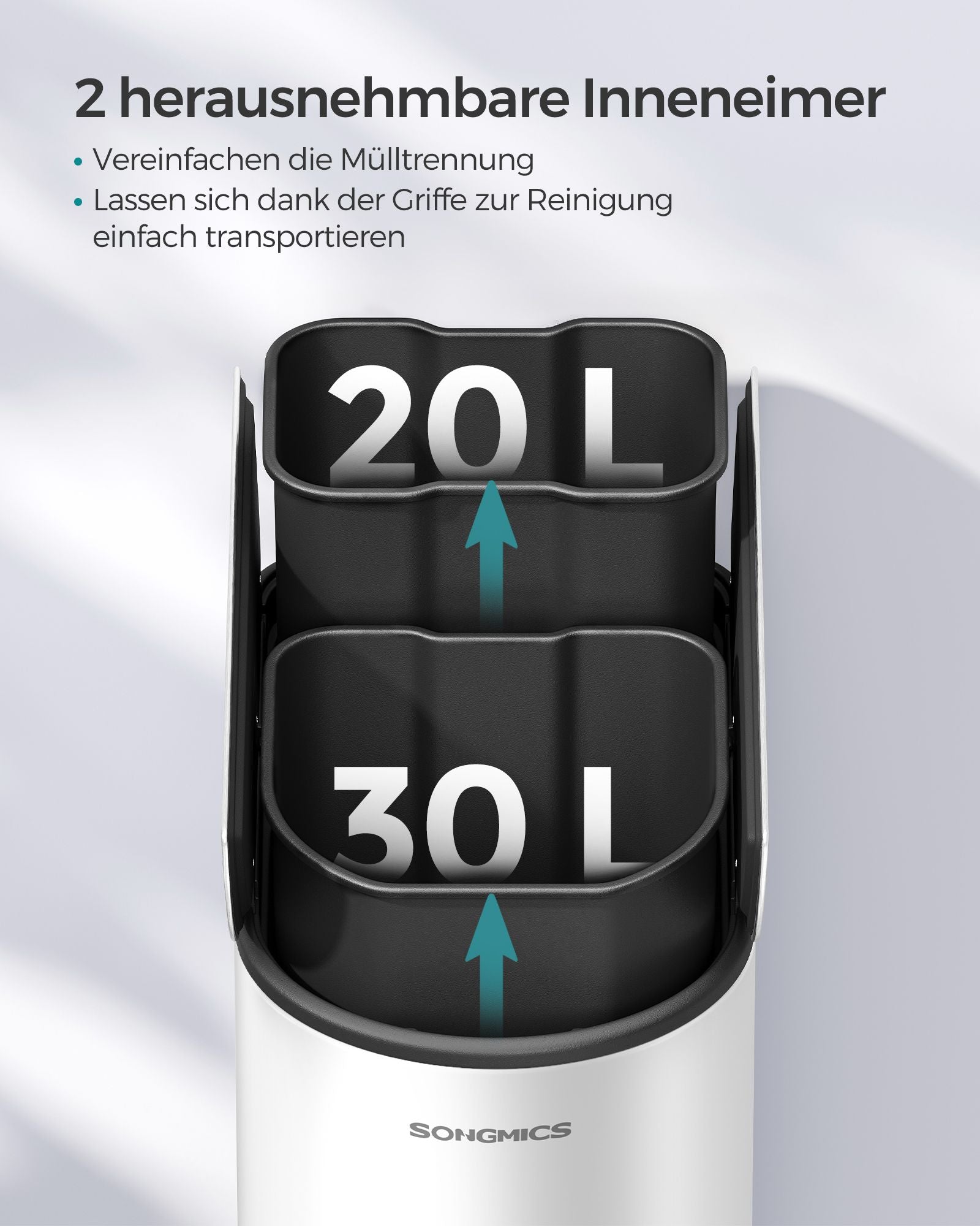 Abfalltrennsystem-2 Kompartimente-Wolkwit-Metall-Silber