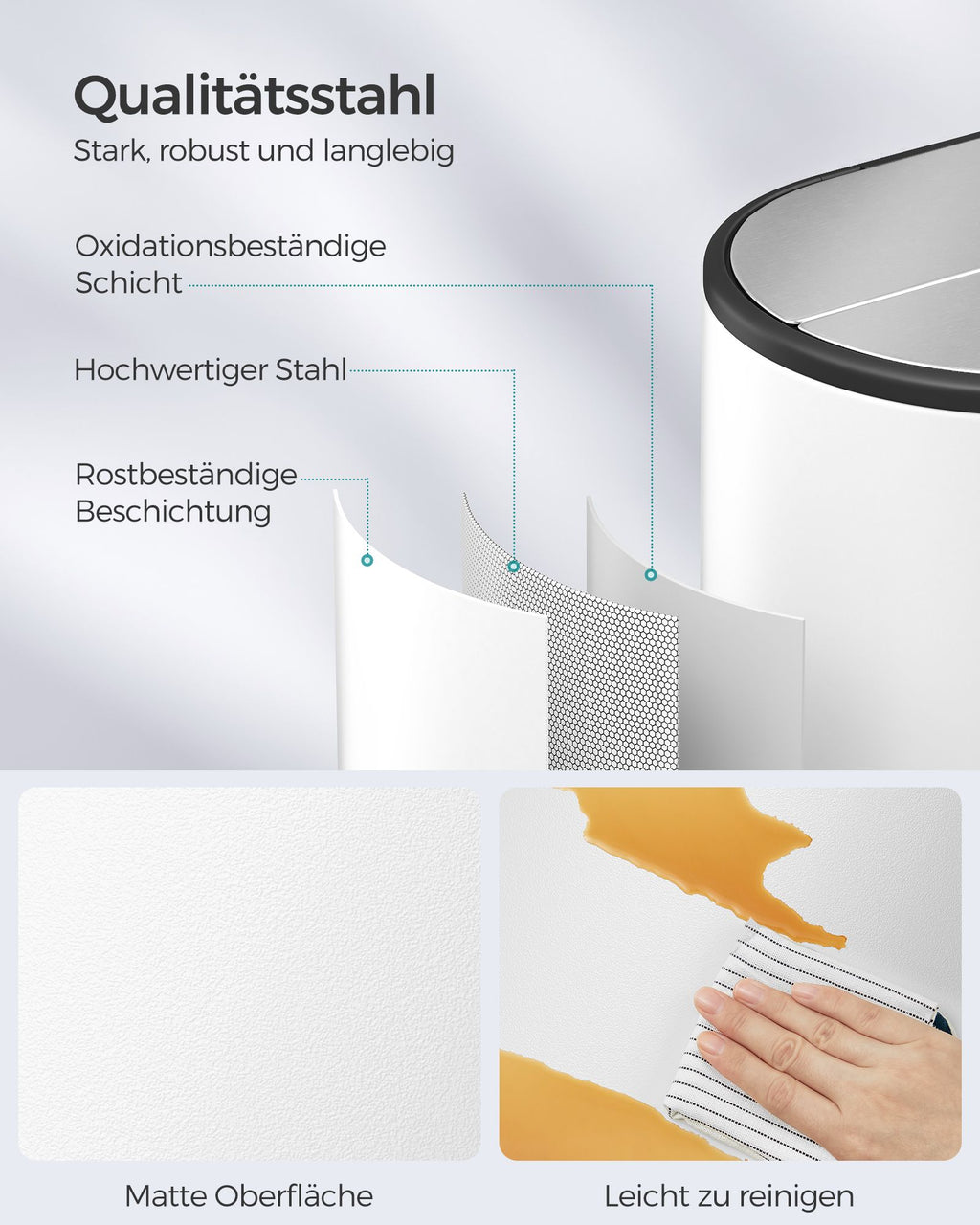 Abfalltrennsystem-2 Kompartimente-Wolkwit-Metall-Silber
