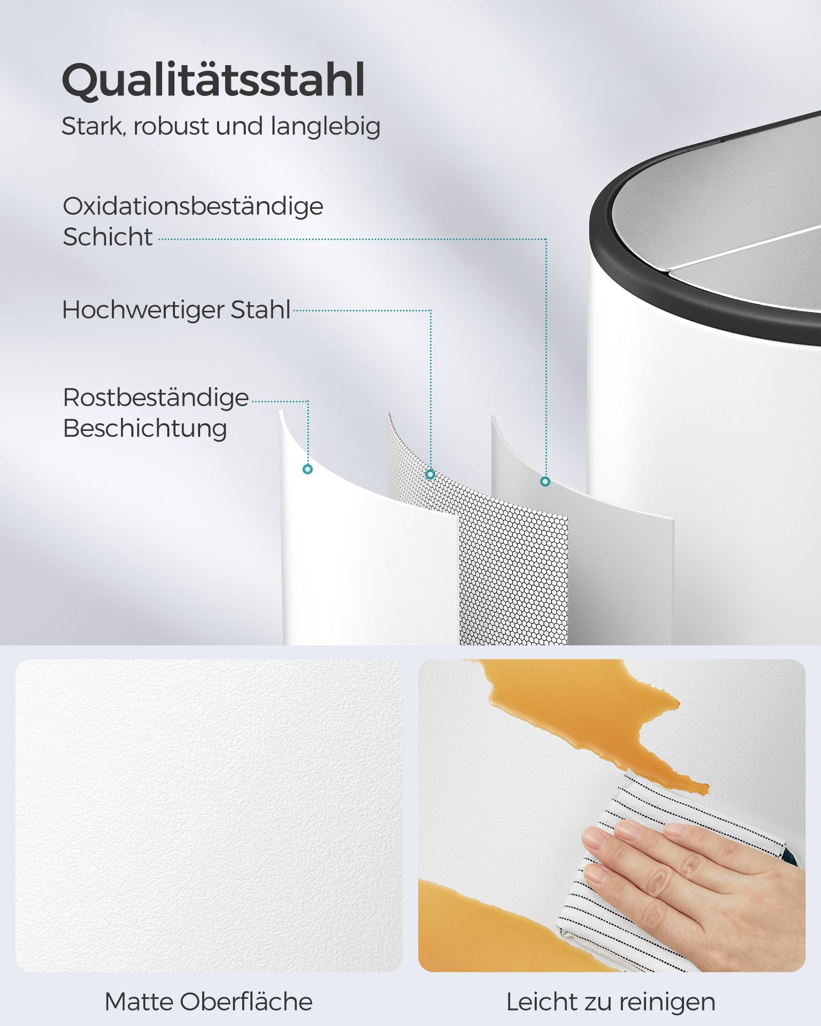 Abfalltrennsystem-2 Kompartimente-Wolkwit-Metall-Silber