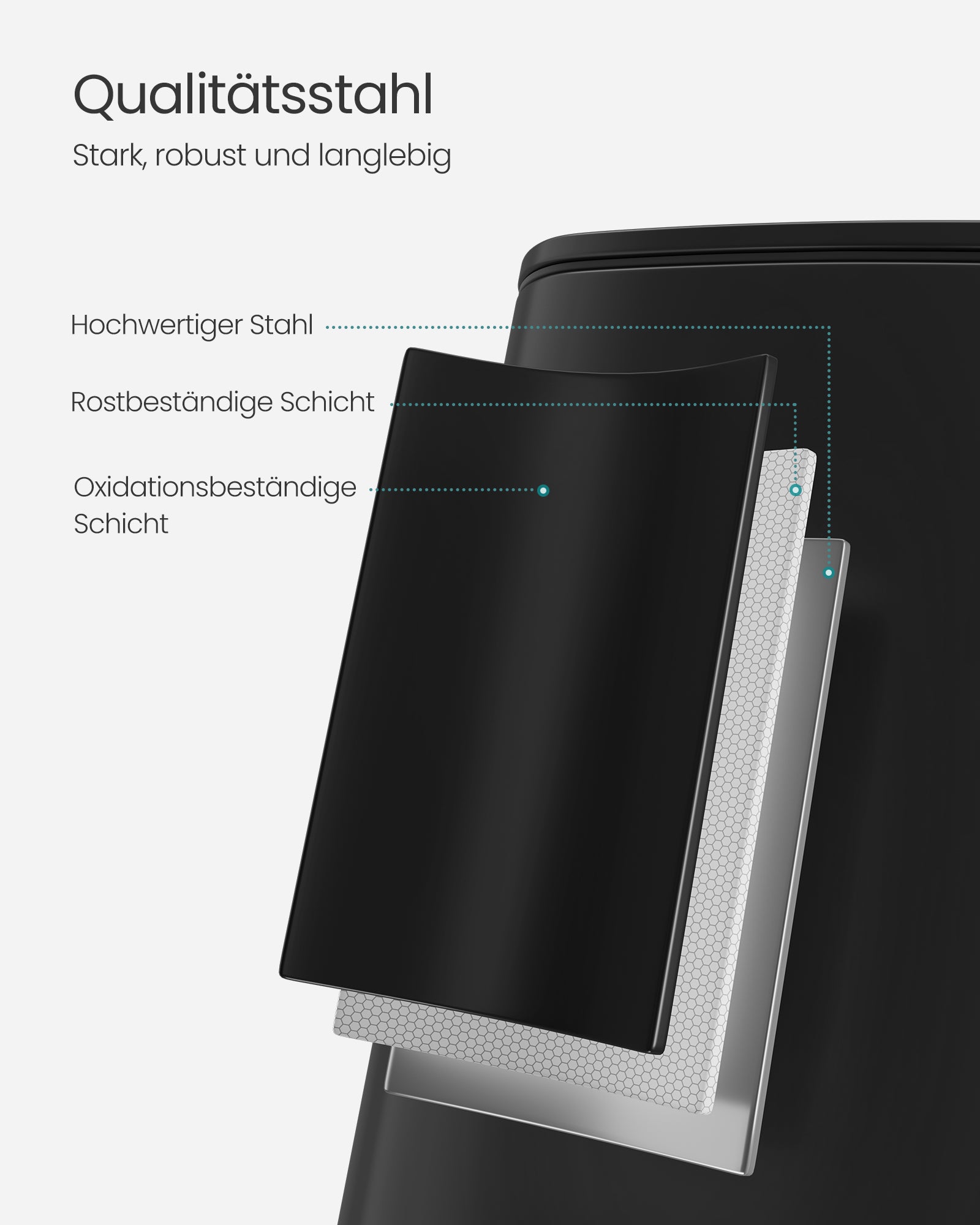 Müllbehälter 20 Liter aus Tinte -Schwarz -Stahl hergestellt
