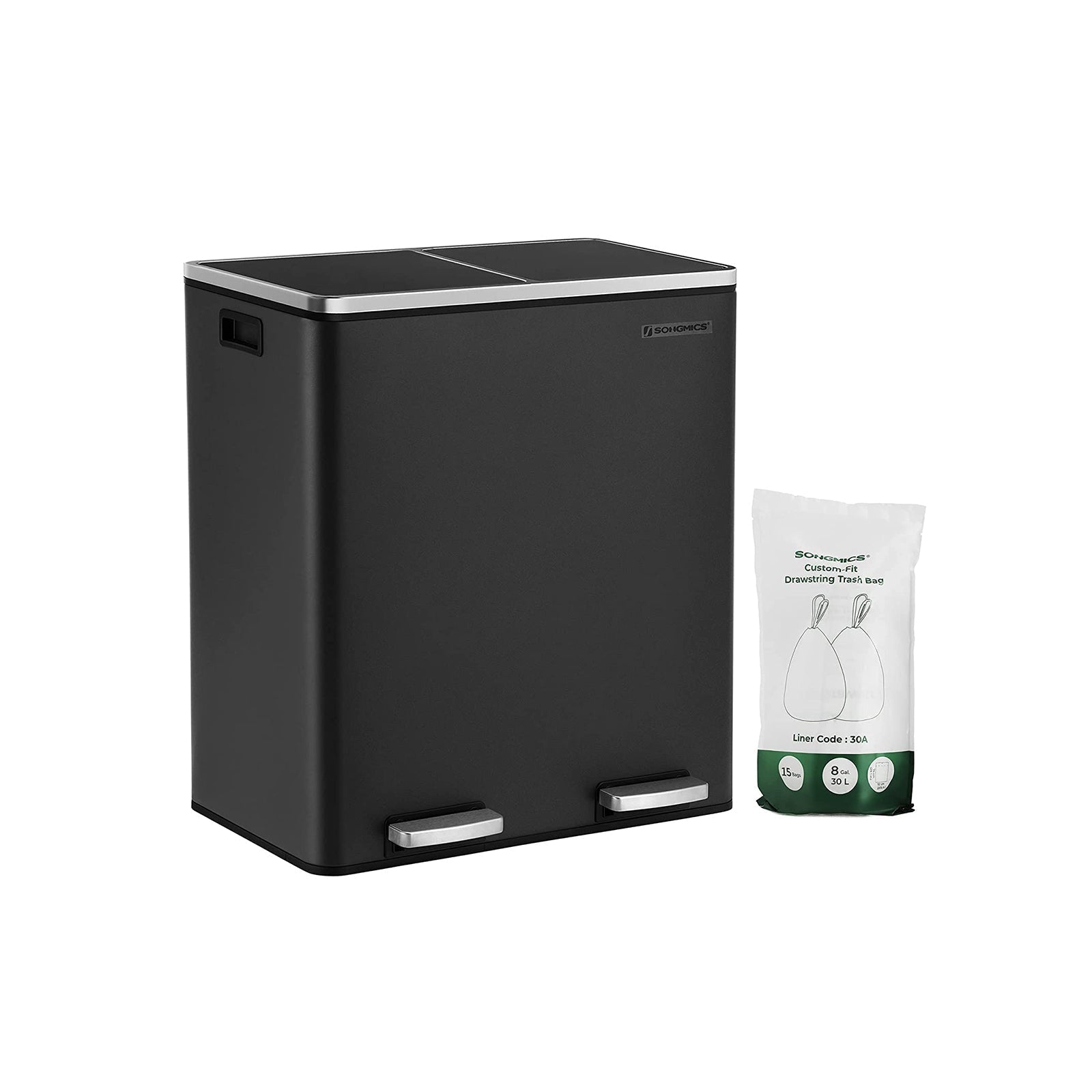 Müll - mit Pedal - 2 Kompartimente - Abnehmbare innere Eimer - schwarz