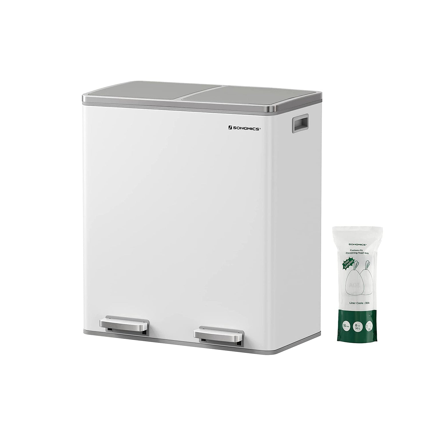 Müllbehälter - 2 x 30 Liter - mit Deckel und innerem Eimer - Crème White