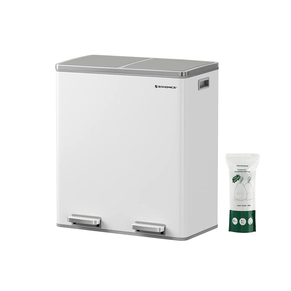 Müllbehälter - 2 x 30 Liter - mit Deckel und innerem Eimer - Crème White