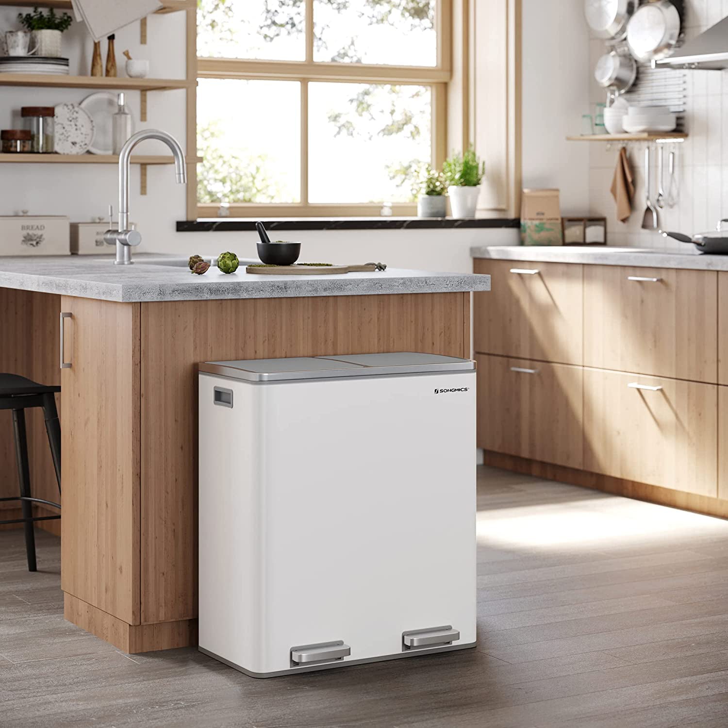 Abfallbehälter - mit 2 Kursen - 2 x 30 l - Softclose - Pedal - Weiß
