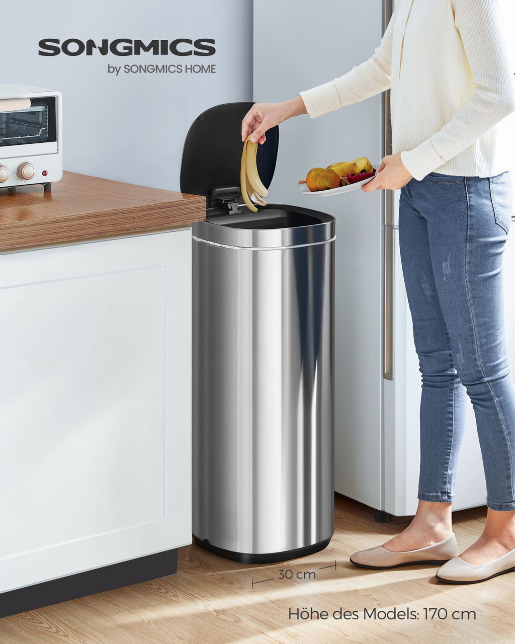Müllbehälter - mit Bewegungssensor - Küche - 50 l - Silber