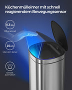 Müllbehälter - mit Bewegungssensor - Küche - 50 l - Silber