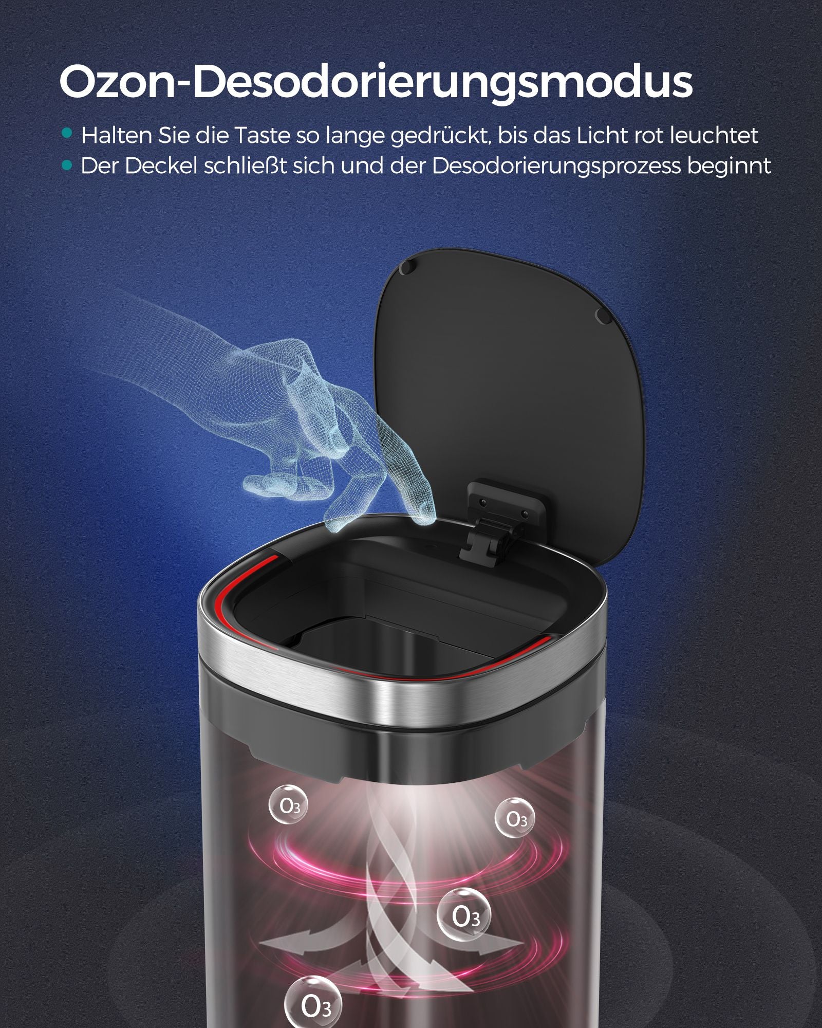 Müllbehälter - mit Bewegungssensor - Küche - 50 l - Silber