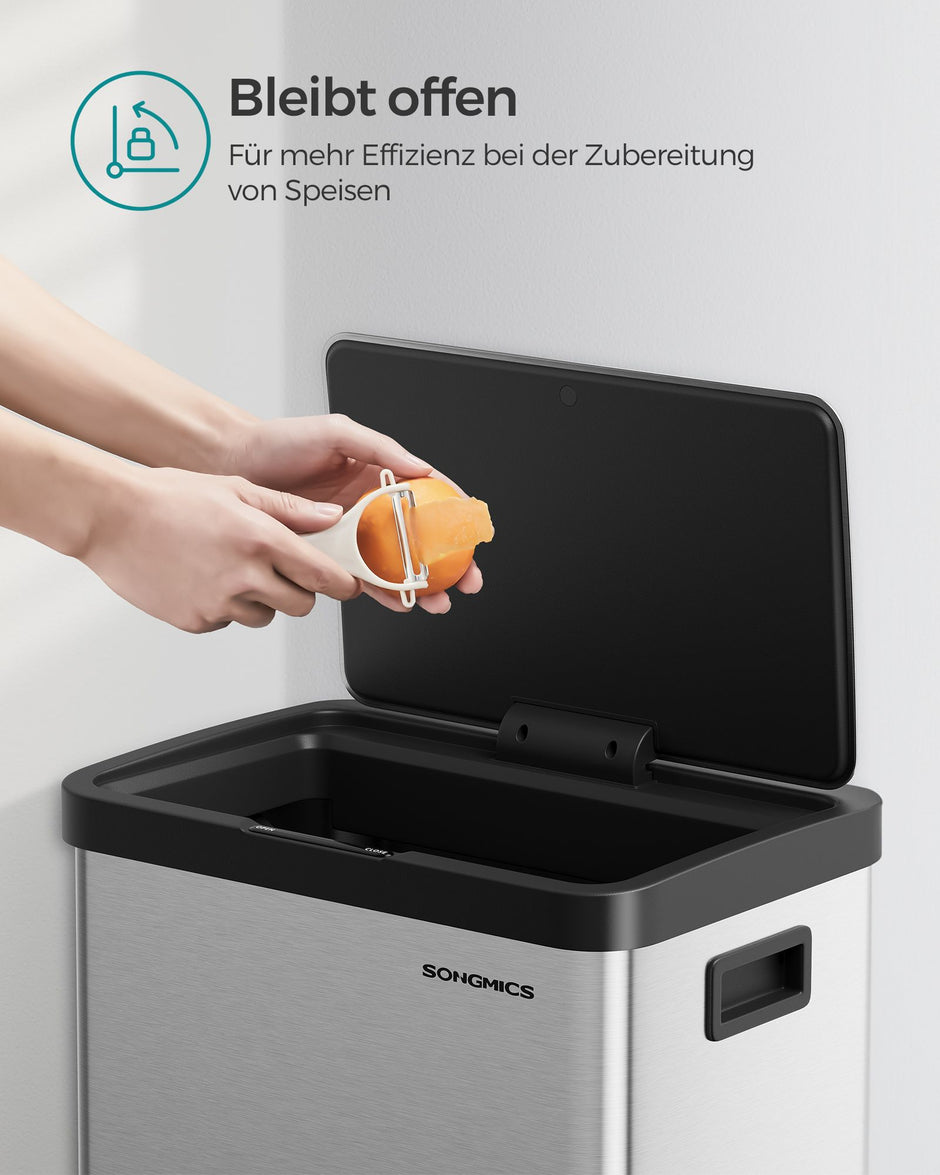 Müllbehälter mit Bewegungssensor aus Stahl metallisch Silber