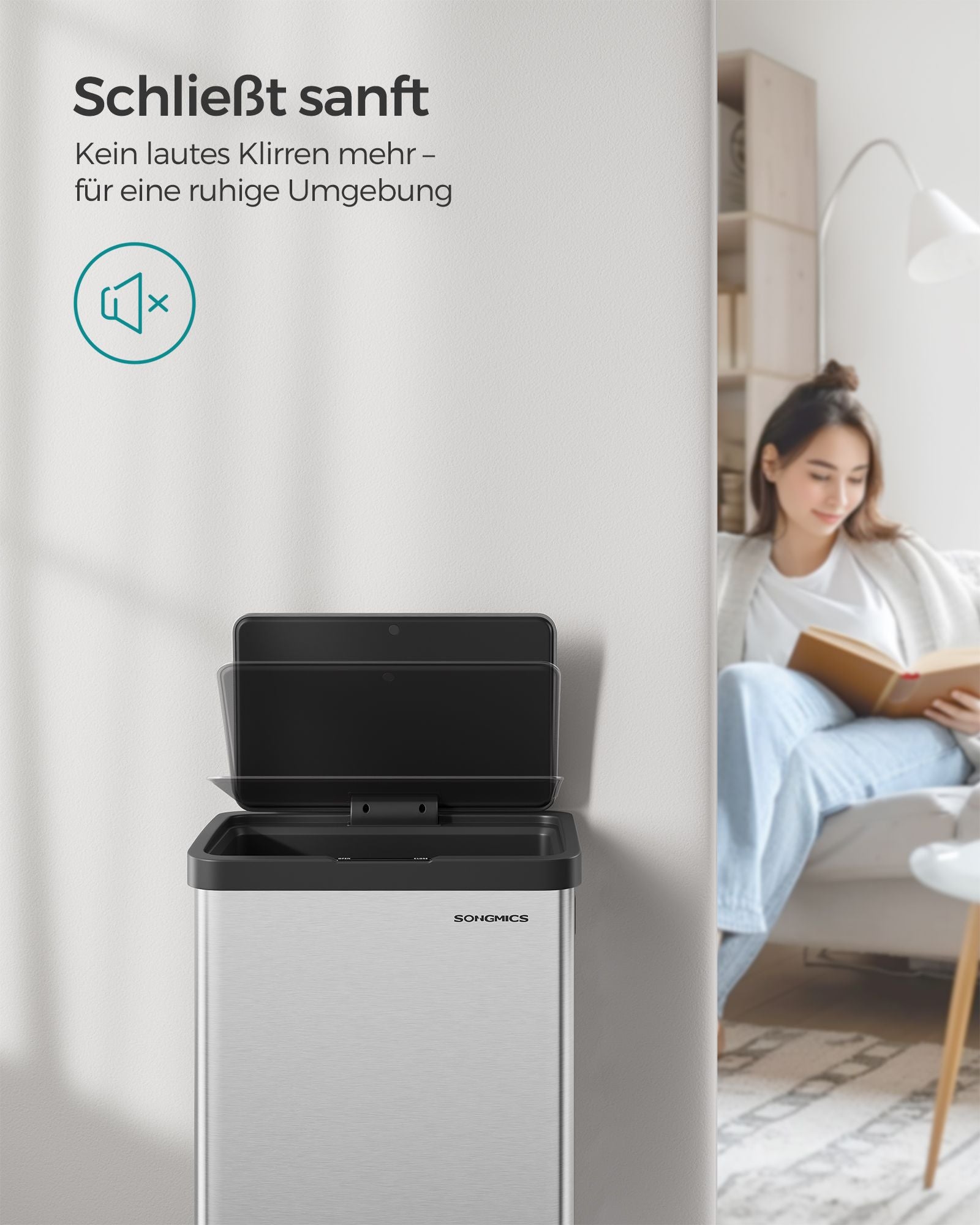 Müllbehälter mit Bewegungssensor aus Stahl metallisch Silber