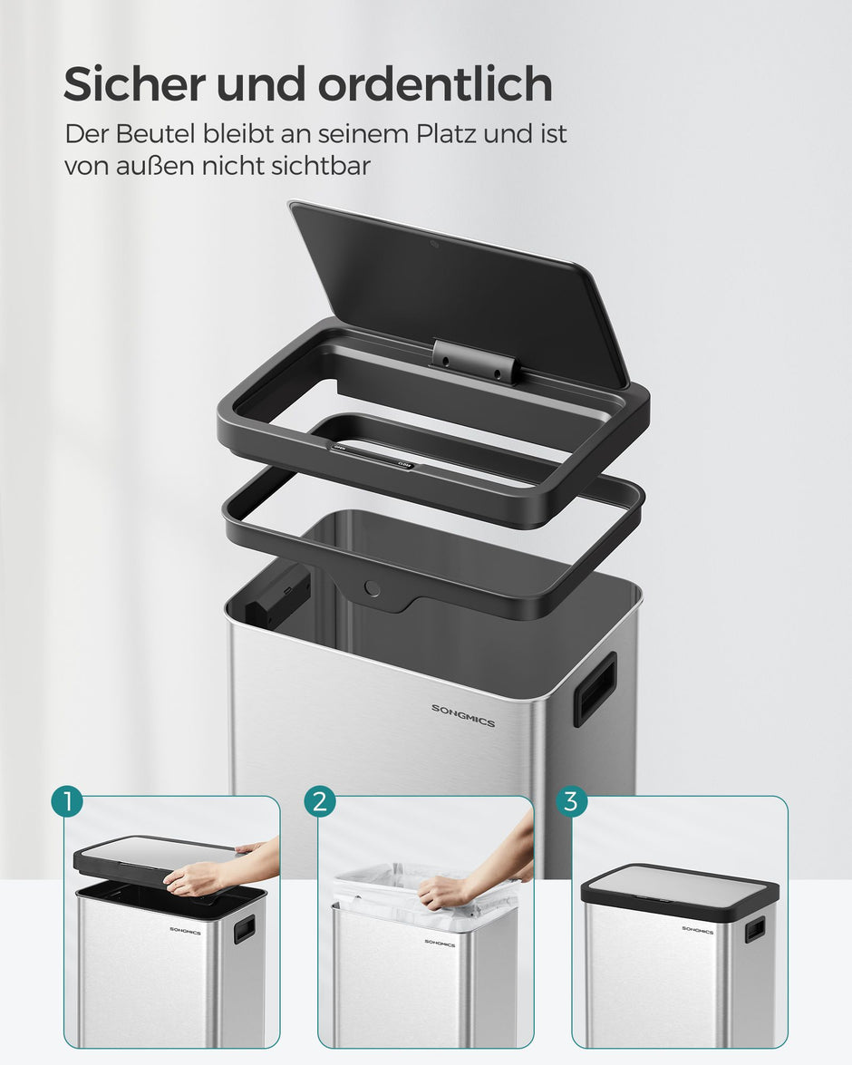 Müllbehälter mit Bewegungssensor aus Stahl metallisch Silber