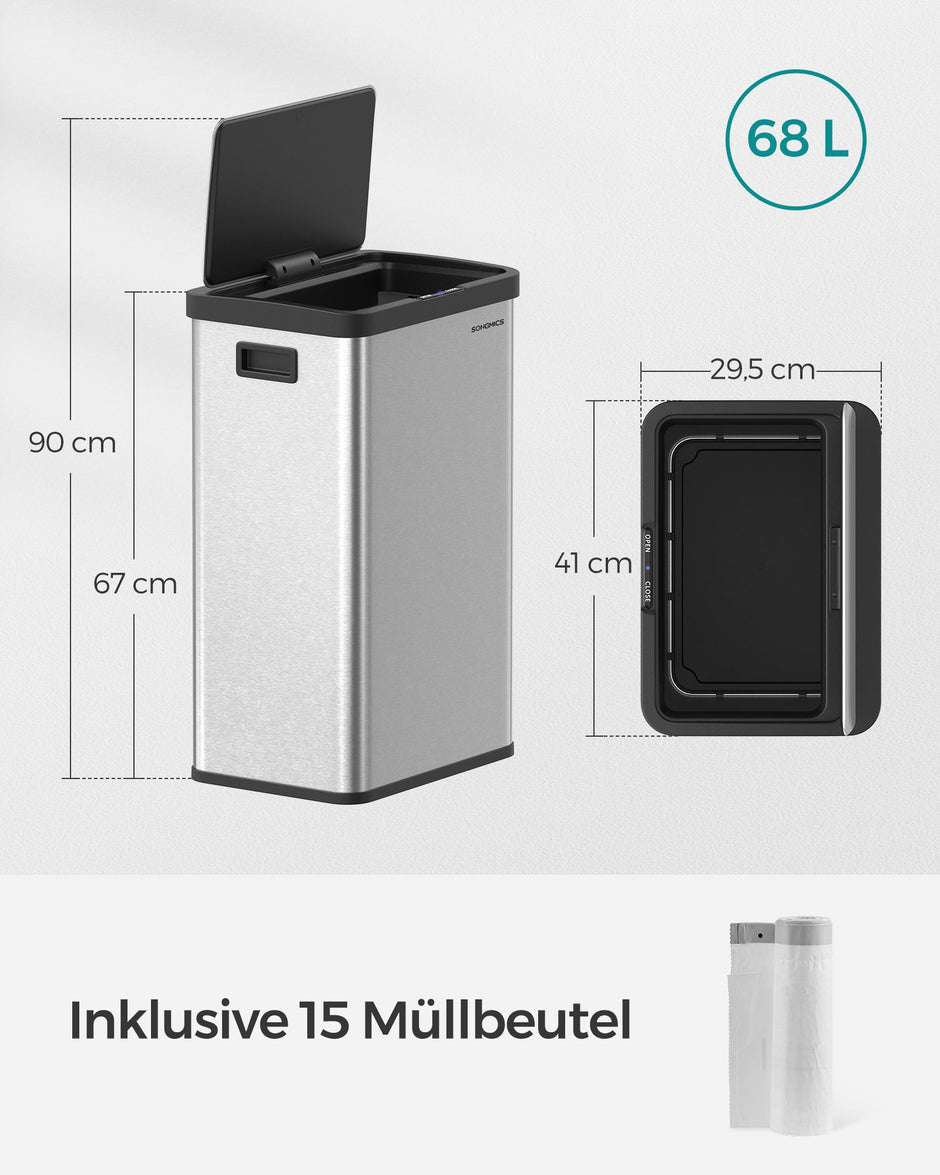 Müllbehälter mit Bewegungssensor aus Stahl metallisch Silber
