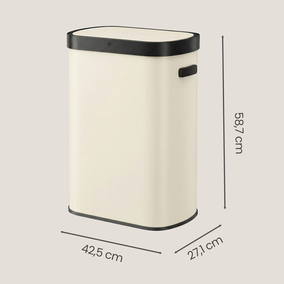 Sensor Prullenbak - 50 Liter - Soft-Close Deksel - Staal - Crème