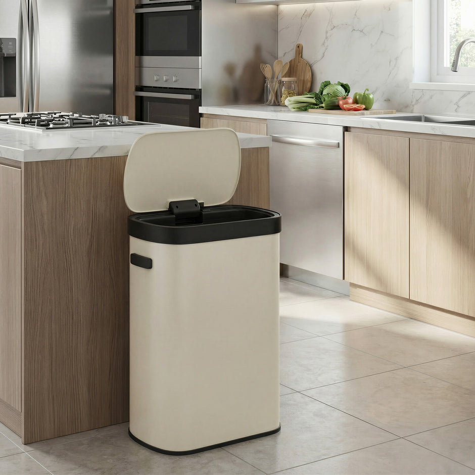 Sensor Prullenbak - 50 Liter - Soft-Close Deksel - Staal - Crème