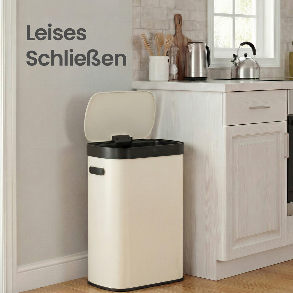 Sensor Prullenbak - 50 Liter - Soft-Close Deksel - Staal - Crème