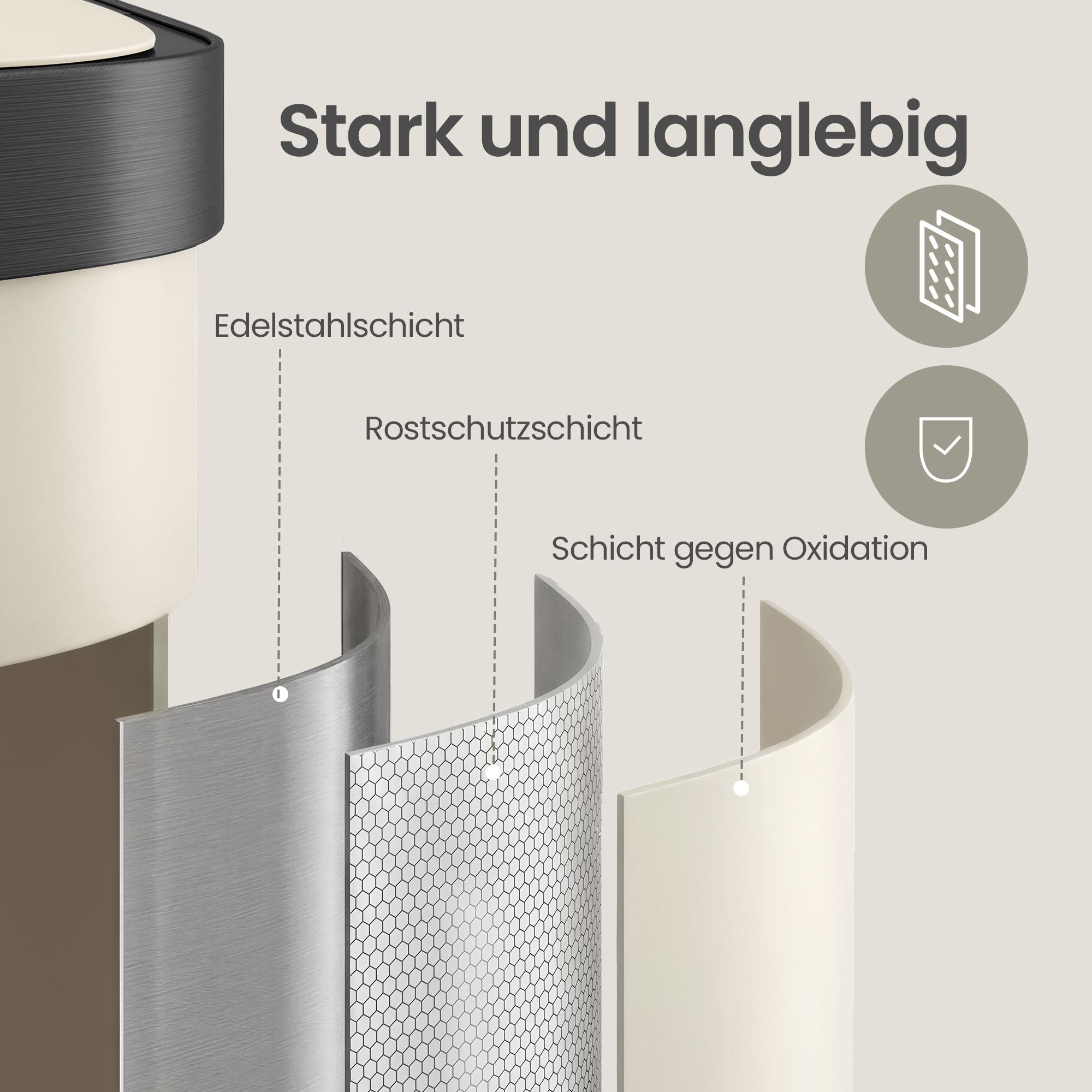 Sensor Prullenbak - 50 Liter - Soft-Close Deksel - Staal - Crème