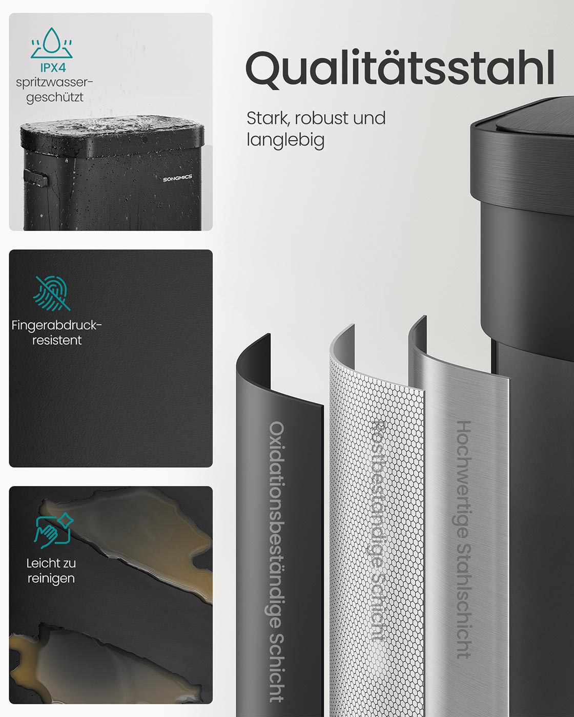 Mülldose - automatisch - Sensor - Soft -Close Deckel - Stahl