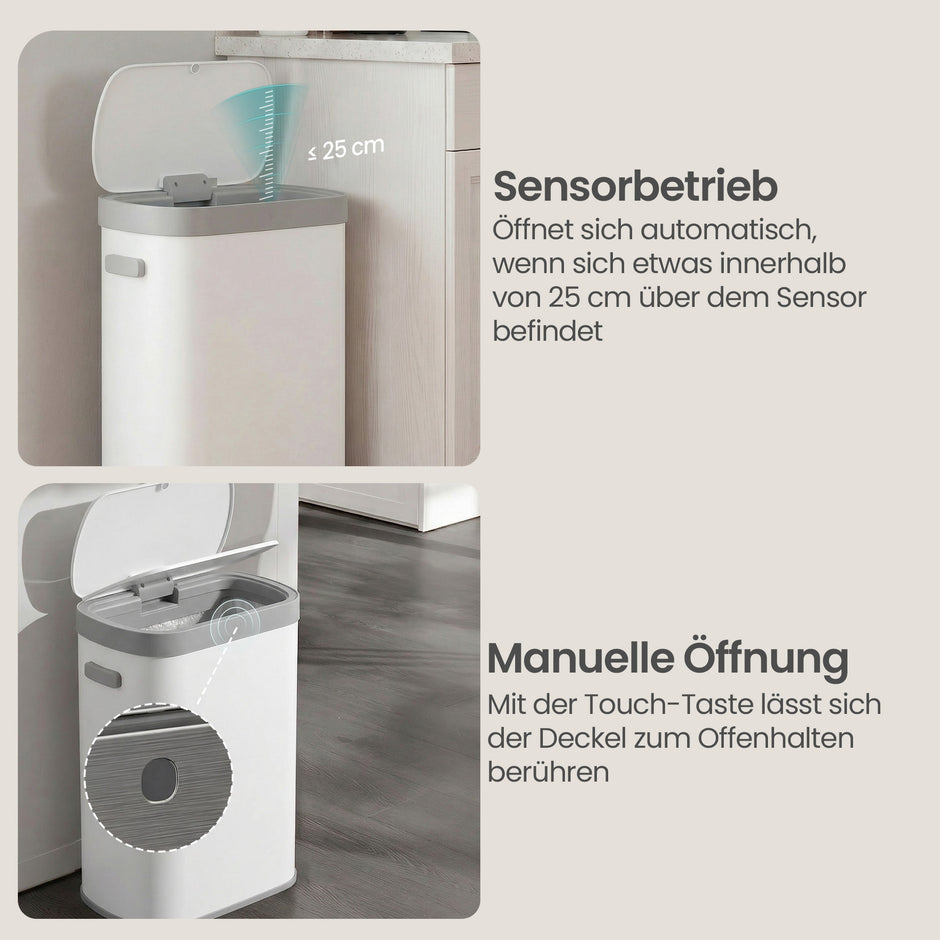 Sensor Prullenbak - 50 Liter - Soft-Close Deksel - Staal - Wit