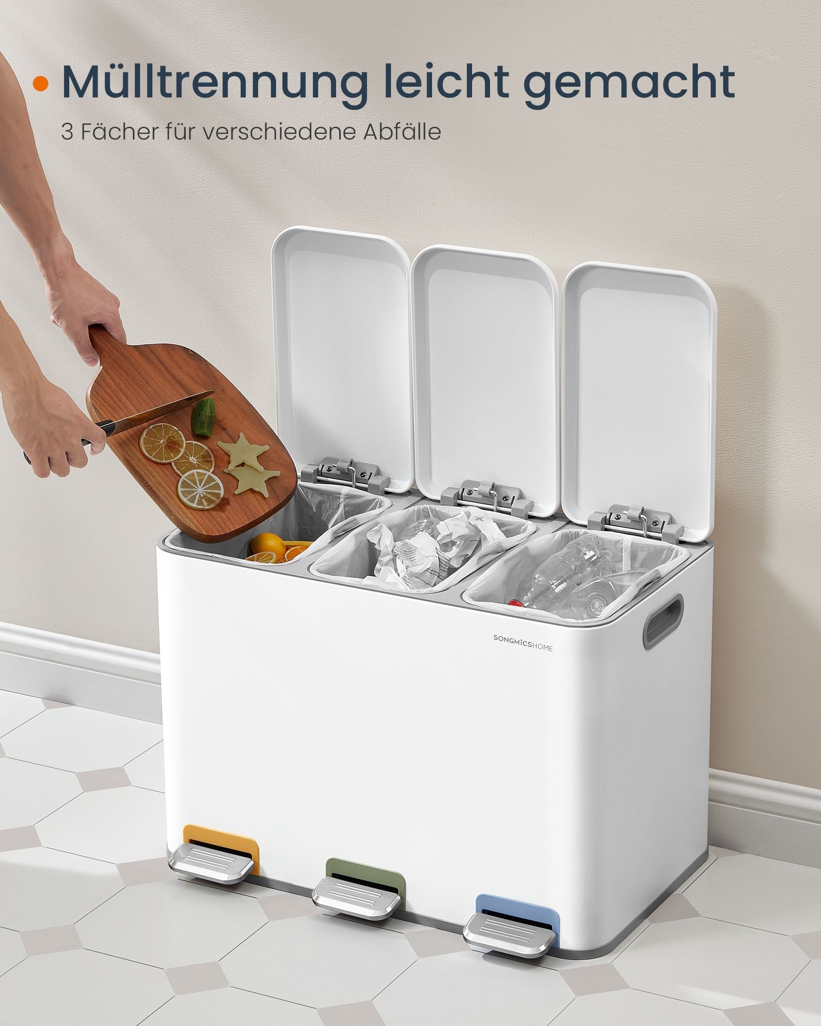 Küche Prullen -Mülleimer 3 x 15 l Bockets Wolkwit