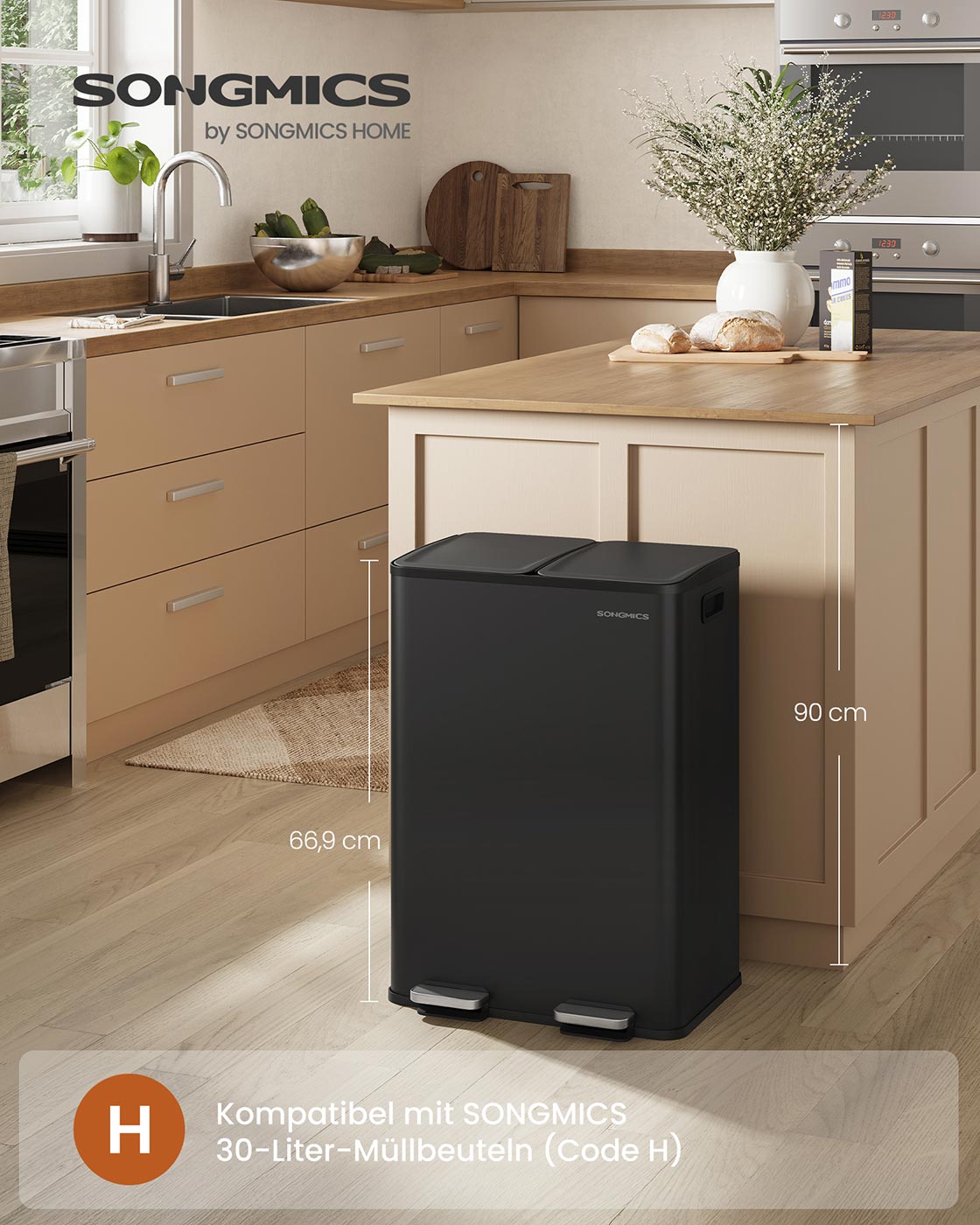 Küche Prullen Bin - 2 Fächer - Soft -Close Deckel - Stahl