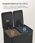 Küche Prullen Bin - 2 Fächer - Soft -Close Deckel - Stahl