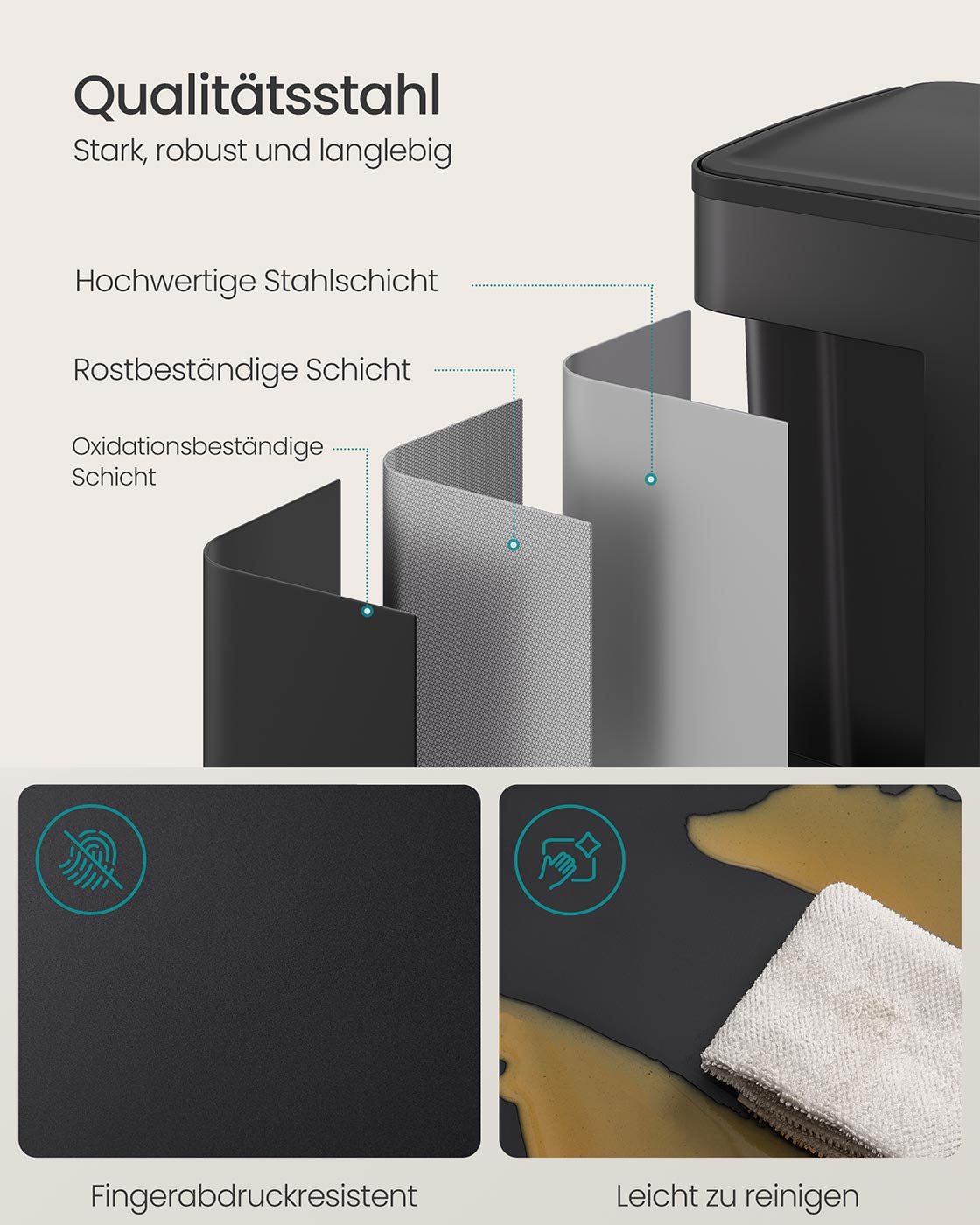 Küche Prullen Bin - 2 Fächer - Soft -Close Deckel - Stahl