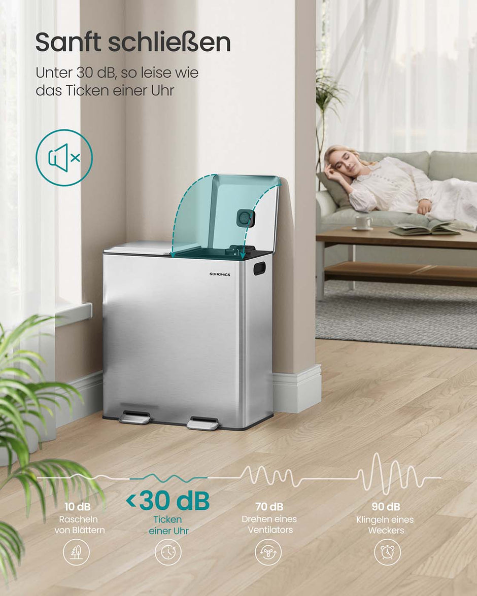 Prullenbak met 2 x 30 L compartimenten – Softclose deksel – Uitneembare binnenemmers