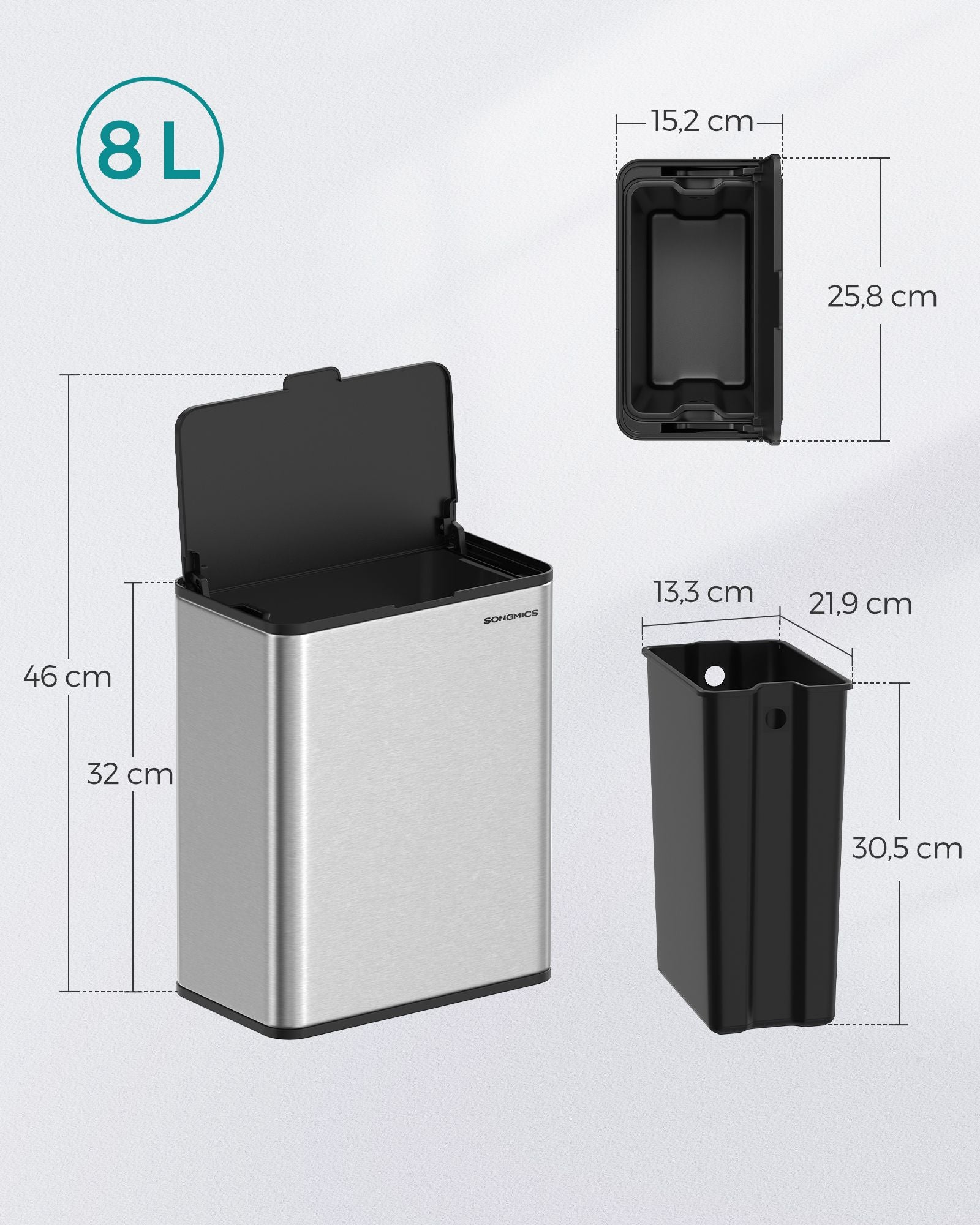 Müllbehälter mit Deckel für organische Abfälle aus Metall