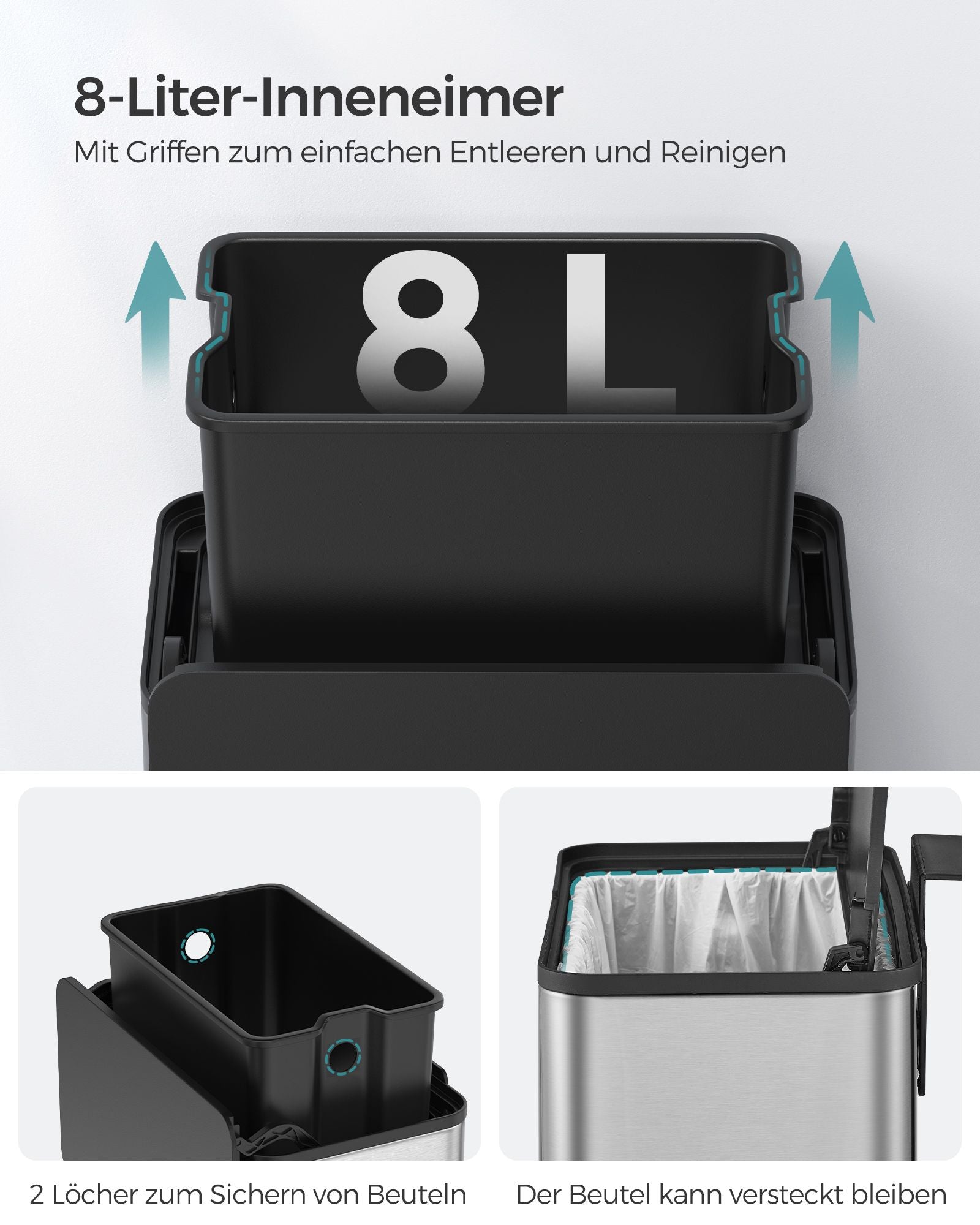 Müllbehälter mit Deckel für organische Abfälle aus Metall