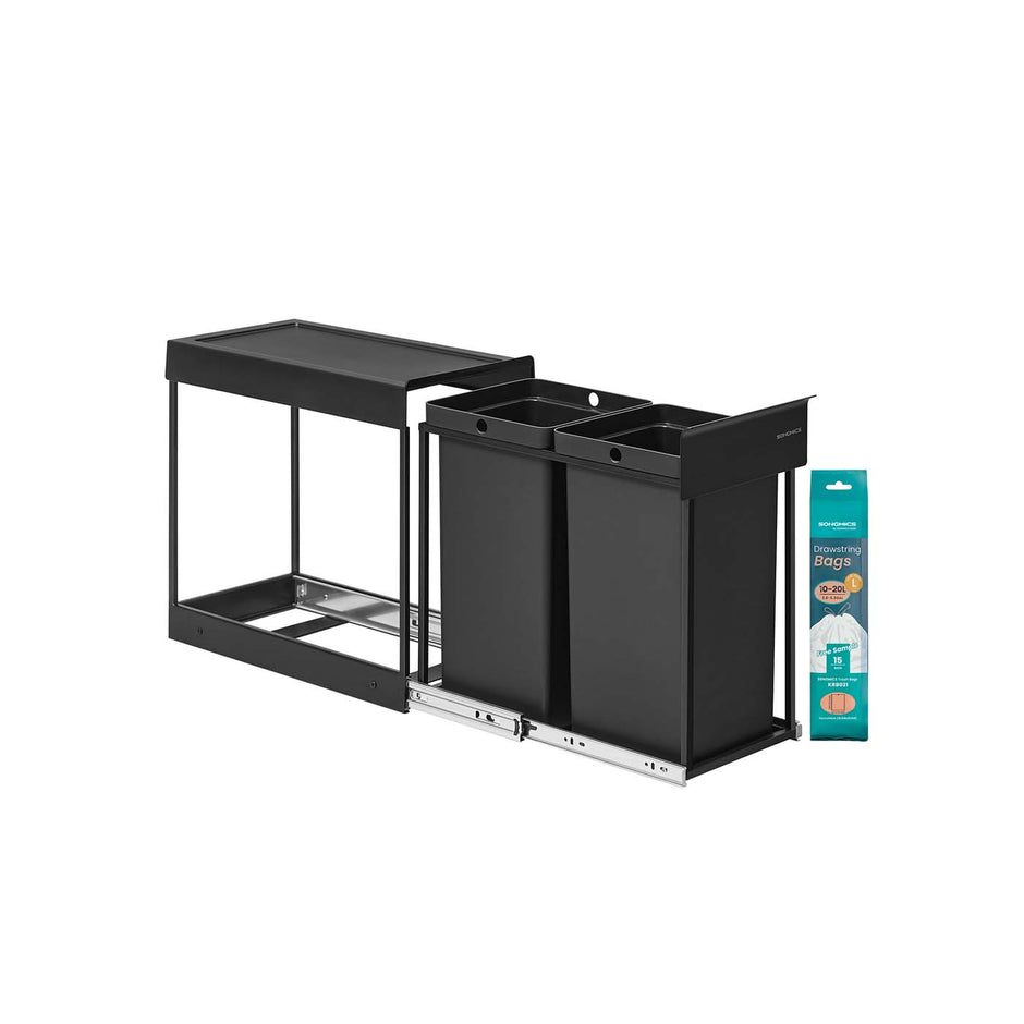 Prullenbak – 2 x 15 L vakken – Staal – 48,6 x 25,4 x 44 cm