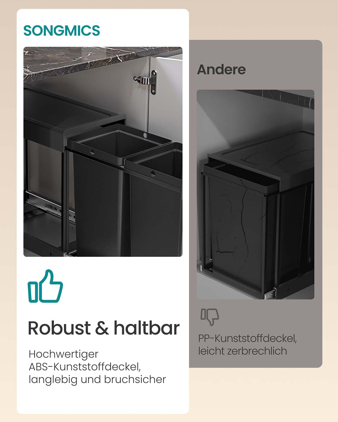 Prullenbak – 2 Compartimenten – Uittrekbaar Afvalscheidingssysteem – Keuken