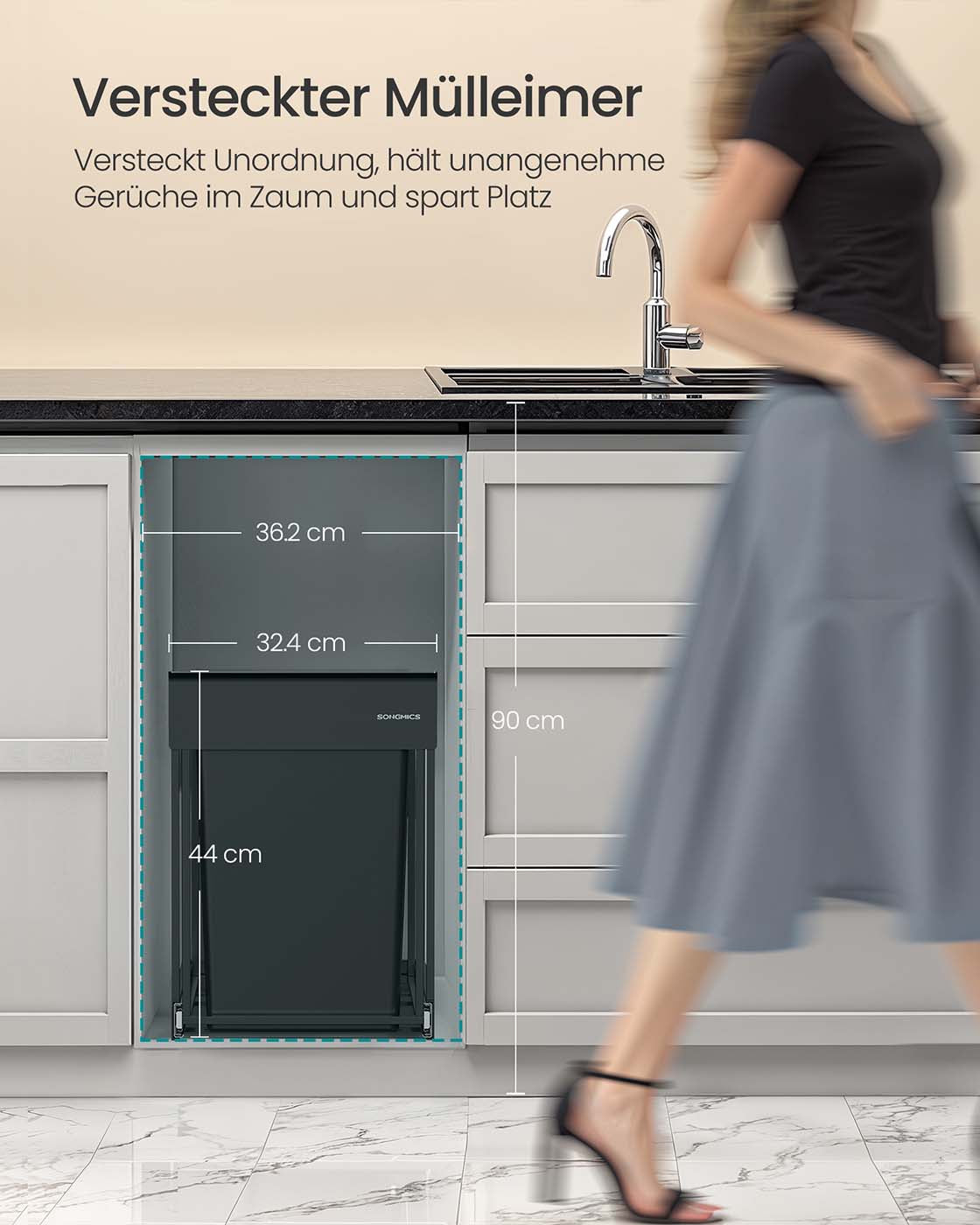 Prullenbak met 2 x 20 L vakken – Staal – 48,6 x 32,4 x 44 cm