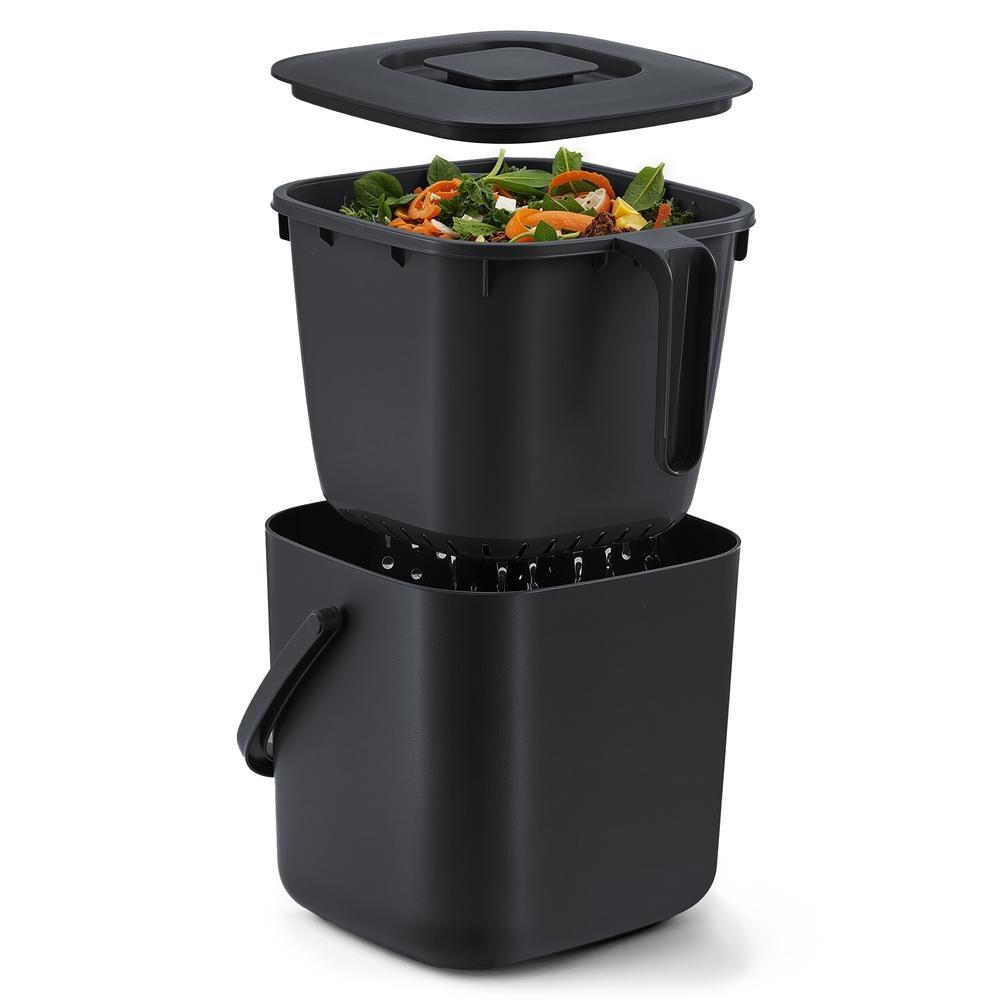 Gft-emmer - Geurdicht met Deksel en Handgreep - Zwart - 21 x 20 x 19,5 cm