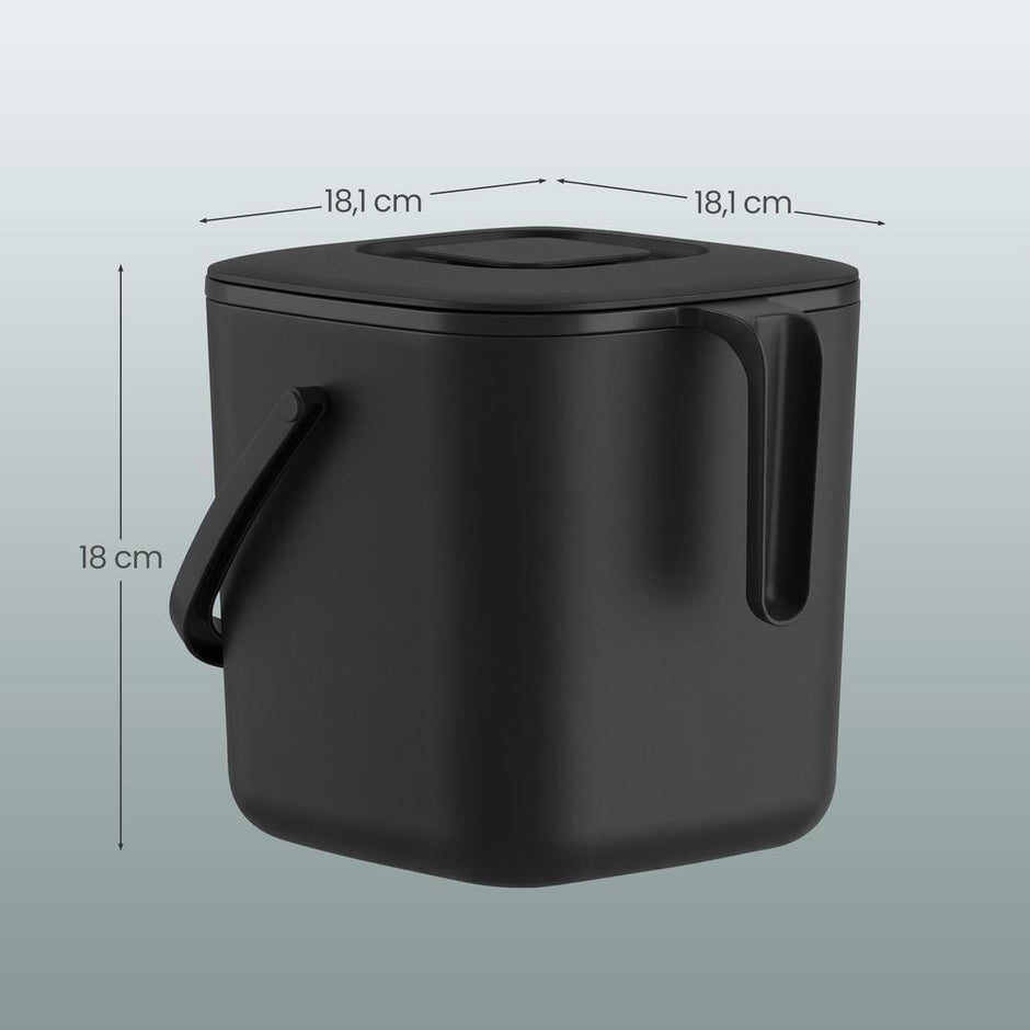 Gft-emmer - Geurdicht met Deksel en Handgreep - Zwart - 21 x 20 x 19,5 cm
