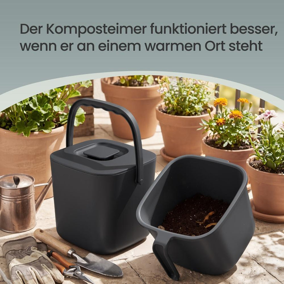 Gft-emmer - Geurdicht met Deksel en Handgreep - Zwart - 21 x 20 x 19,5 cm