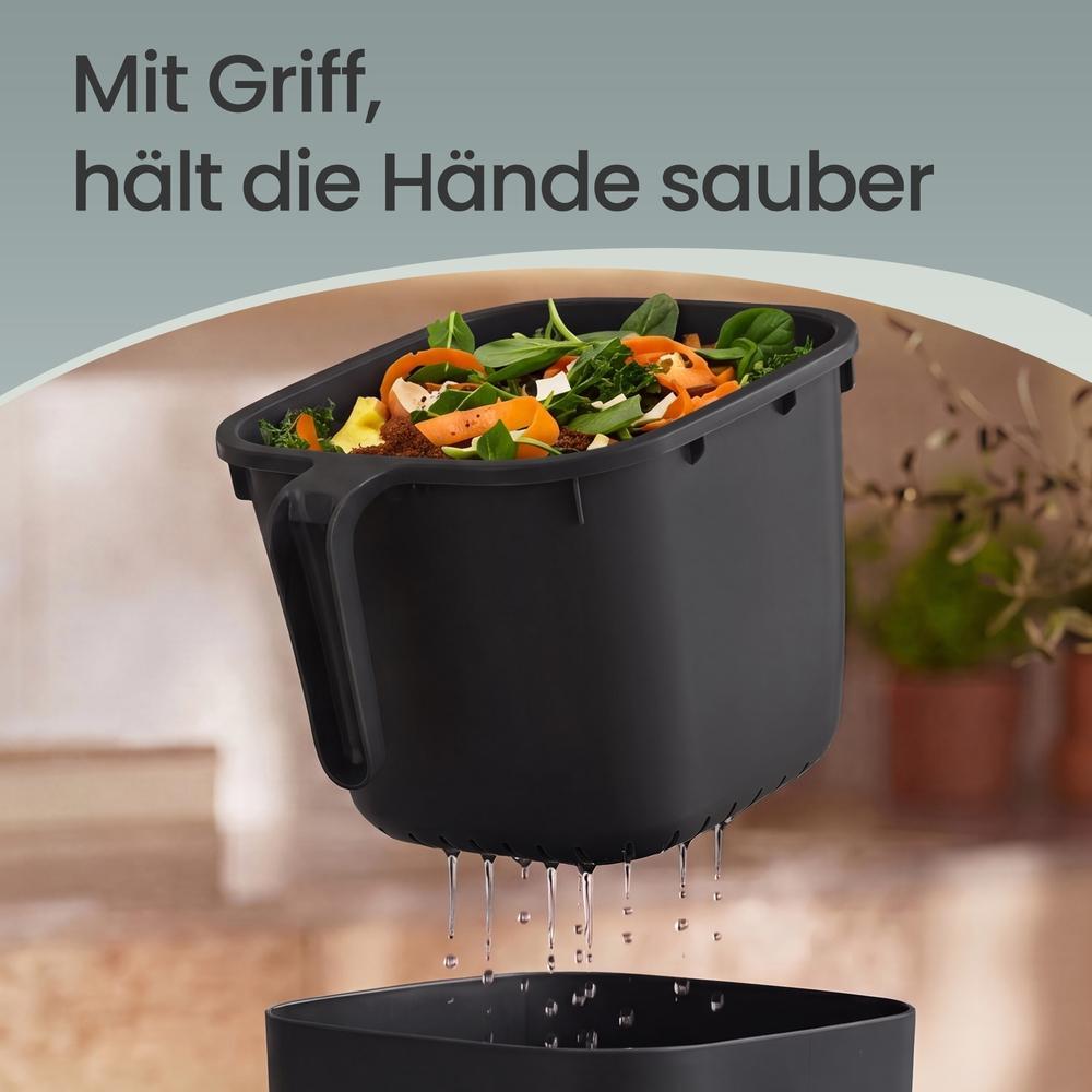 Gft-emmer - Geurdicht met Deksel en Handgreep - Zwart - 21 x 20 x 19,5 cm