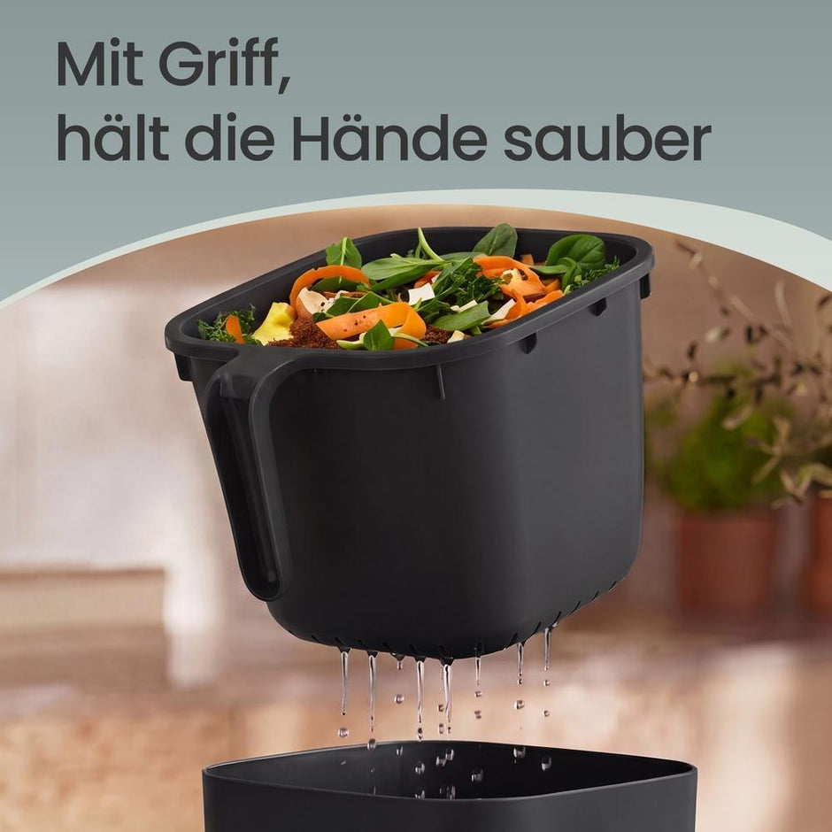 Gft-emmer - Geurdicht met Deksel en Handgreep - Zwart - 21 x 20 x 19,5 cm